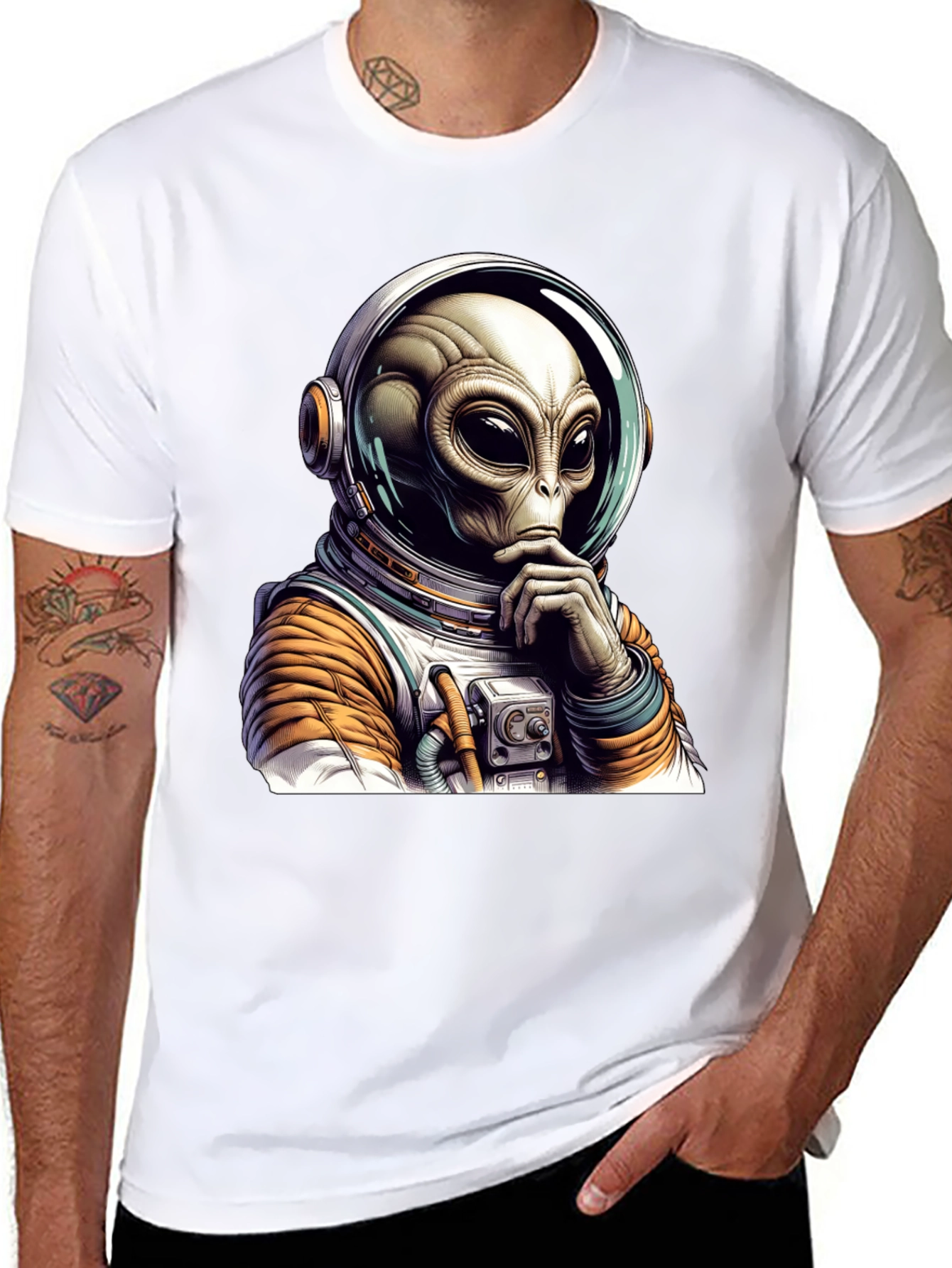 Black Alien Astronaut Graphic Tee - Black Cotton Blend view 8