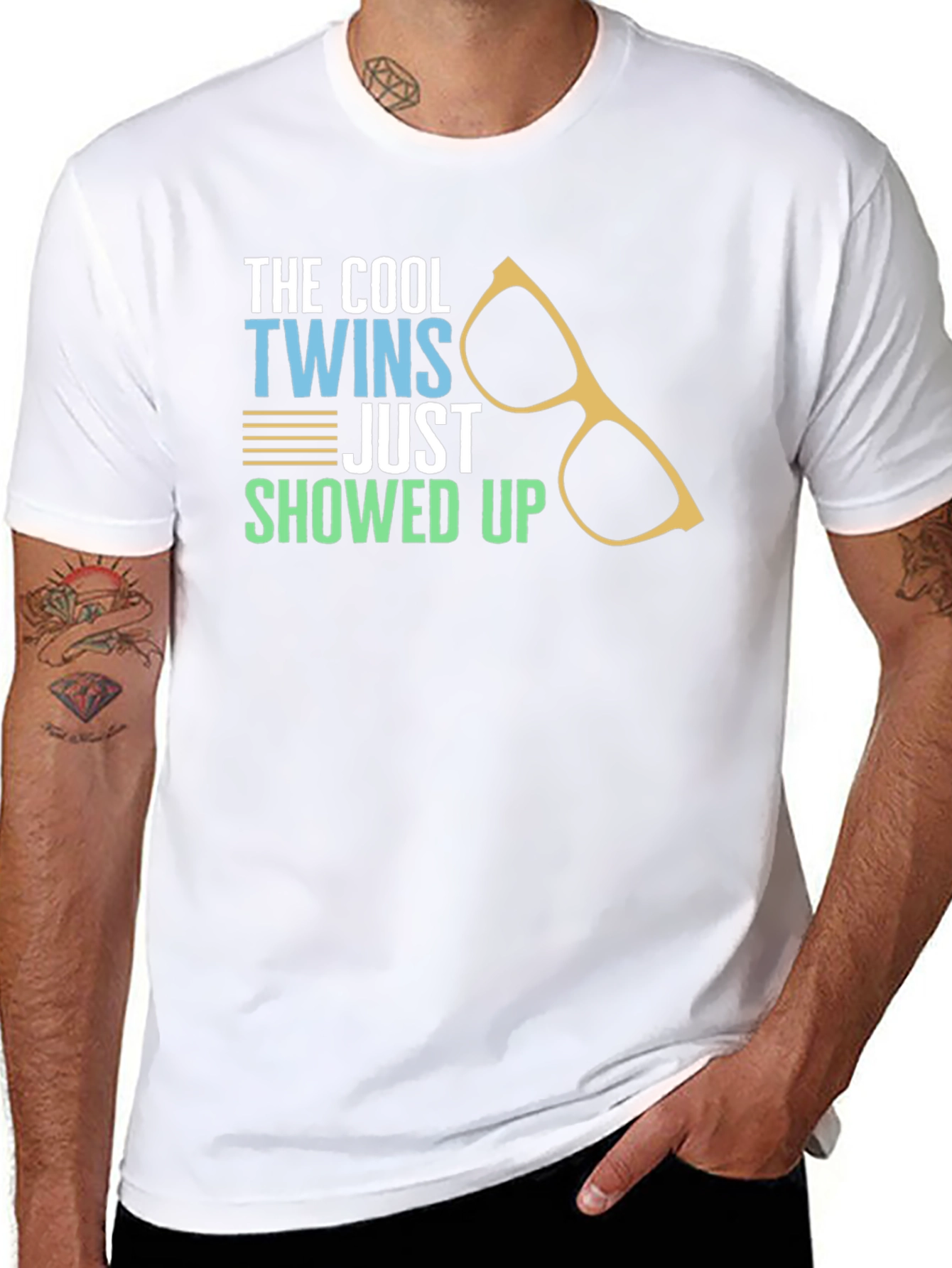 Black Cool Twins T-Shirt - Funny Graphic Tee view 8