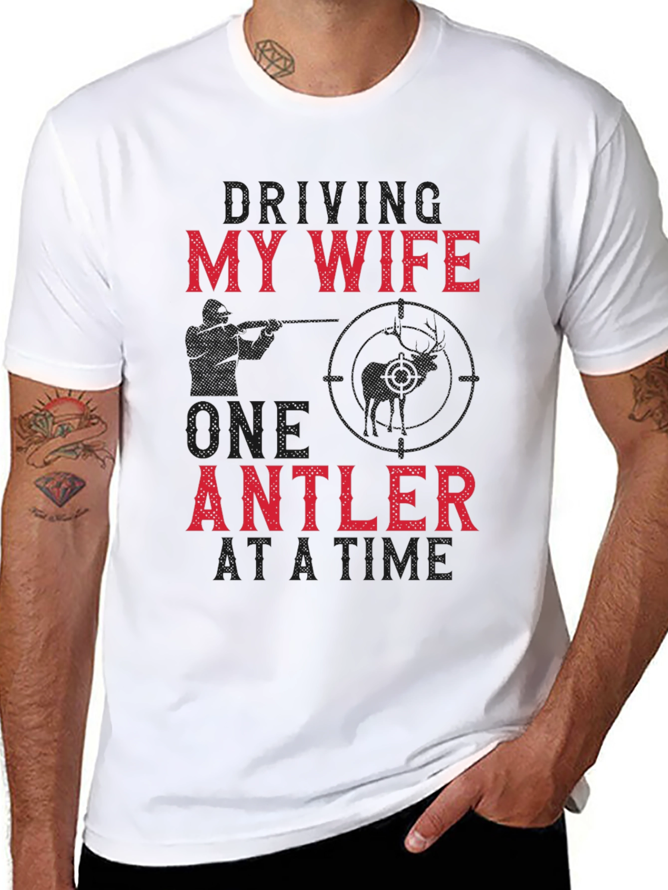 Black Driving My Wife One Antler at a Time Graphic Tee view 8
