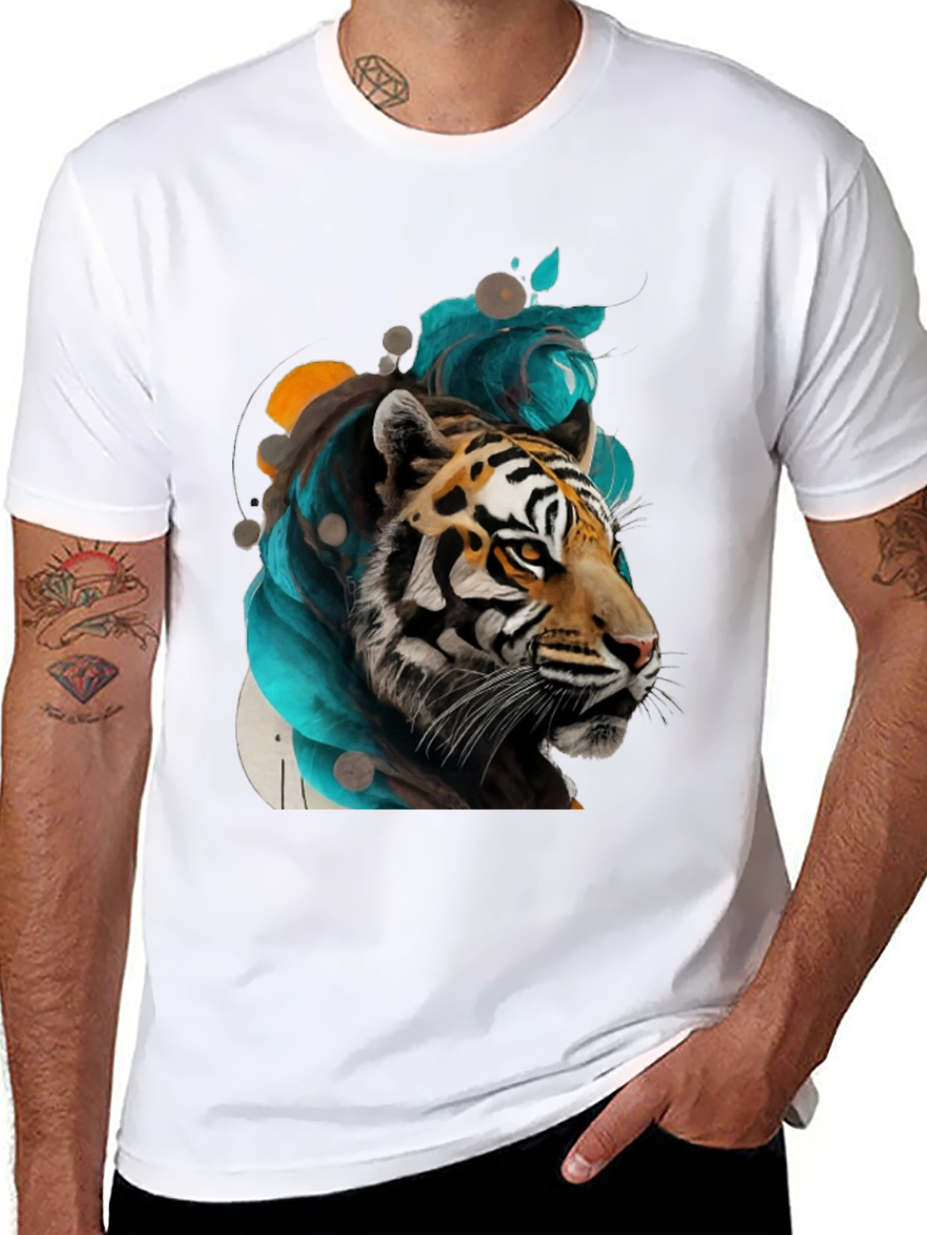 Black Tiger Art Black Tee - Men's Graphic T-Shirt view 8