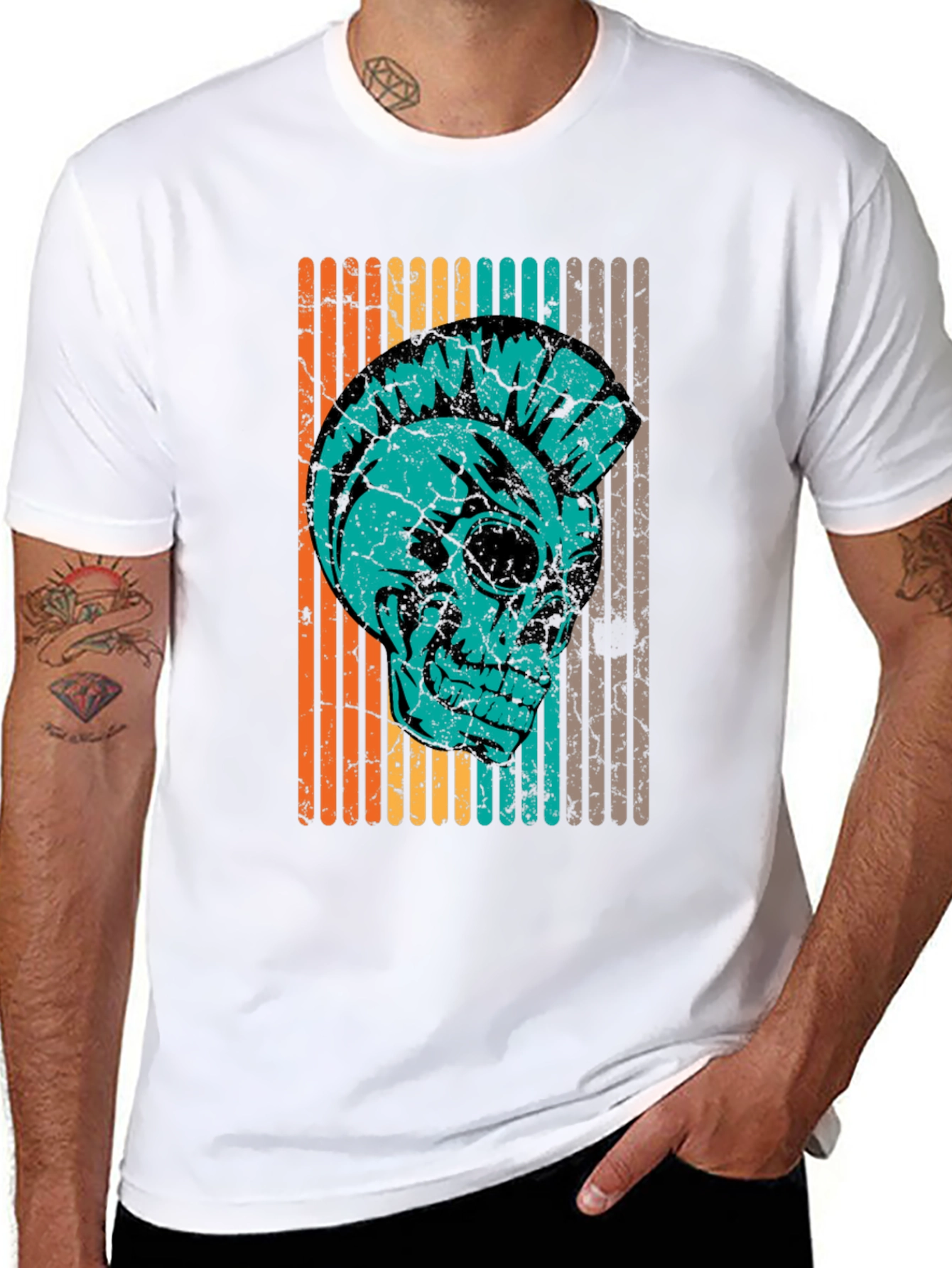 Black Retro Punk Skull T-Shirt - Vintage Style view 8