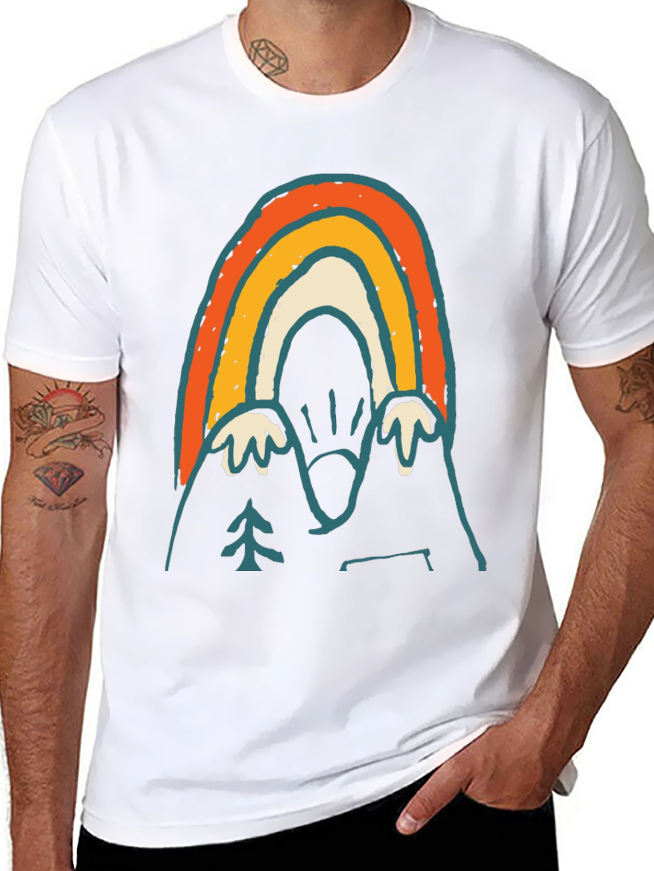 Black Retro Mountain Rainbow Graphic Tee - Black view 8