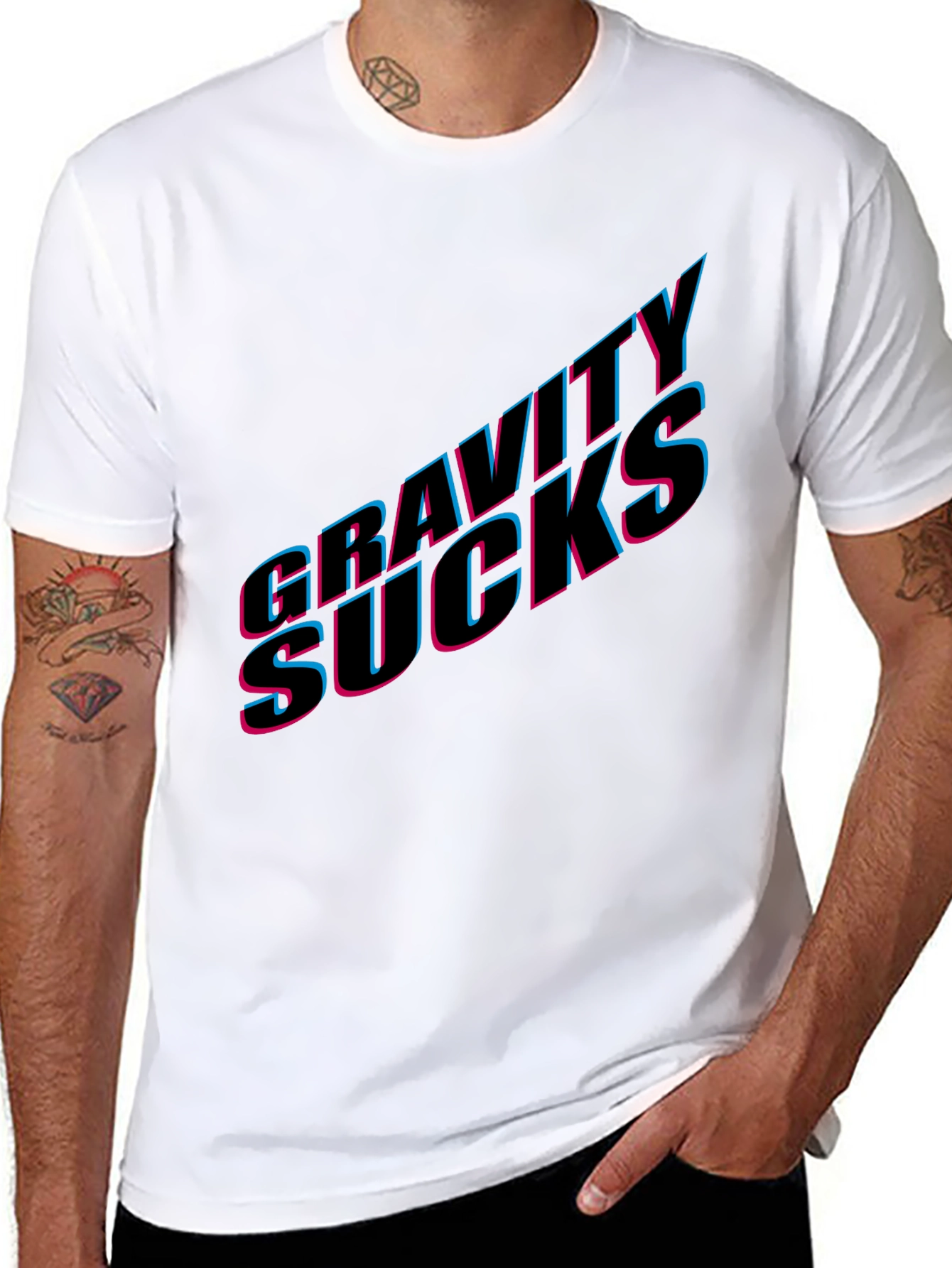 Black Gravity Sucks Graphic Tee - Black Casual T-Shirt view 8
