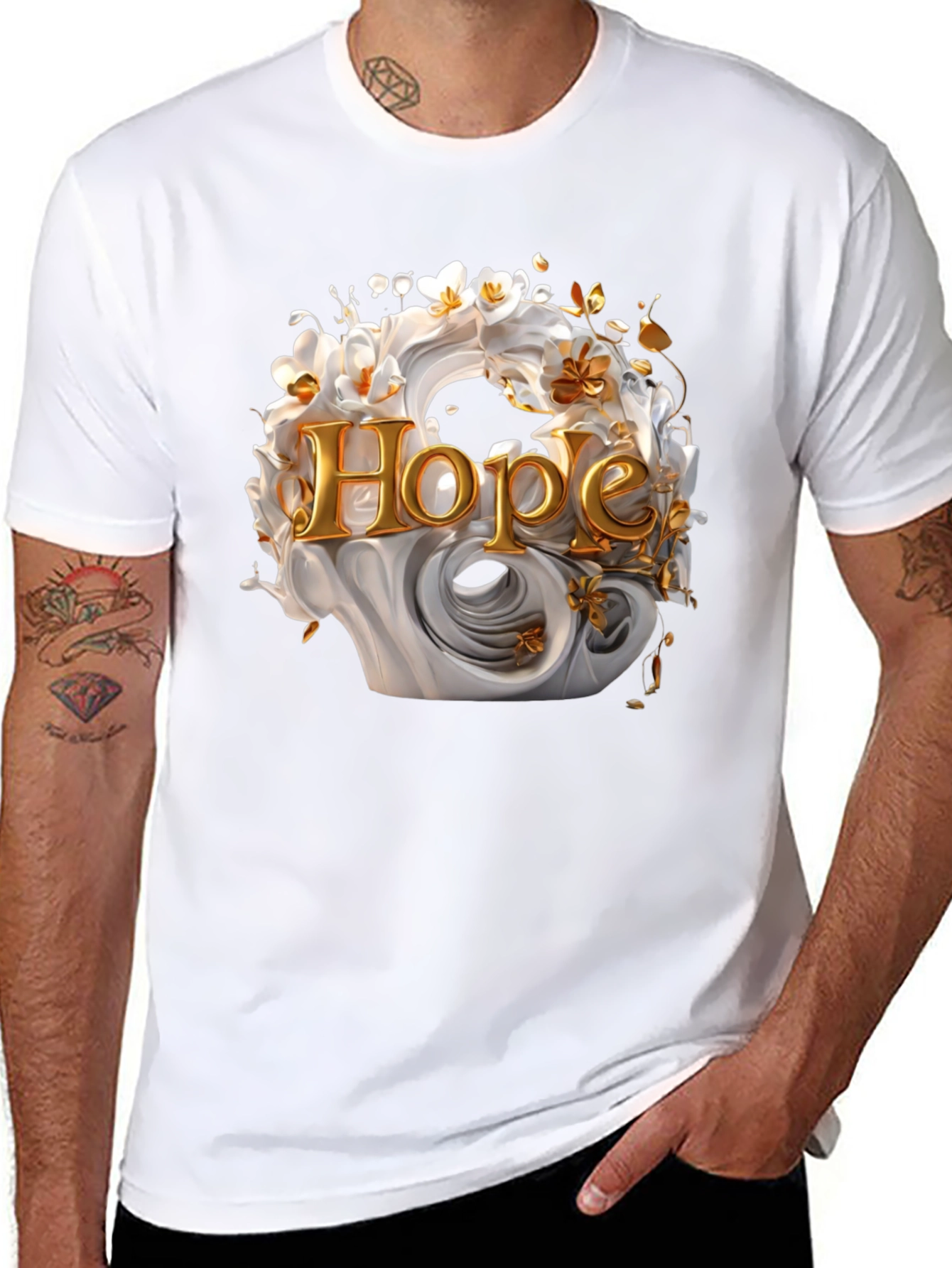 Black Hope Floral Graphic Tee - Elegant Black Cotton T-Shirt view 8