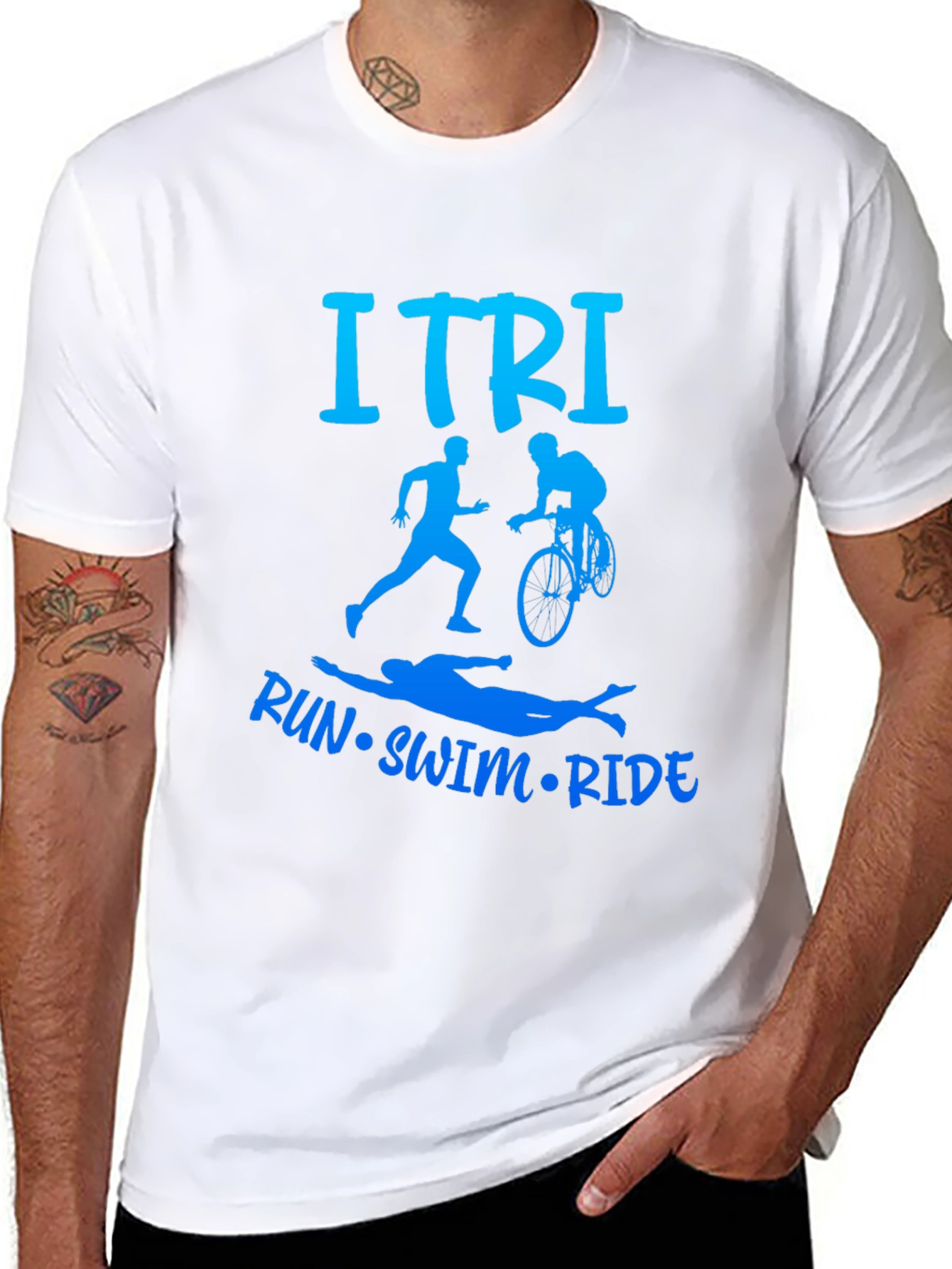 Black ITRI Run Swim Ride Triathlon T-Shirt view 8
