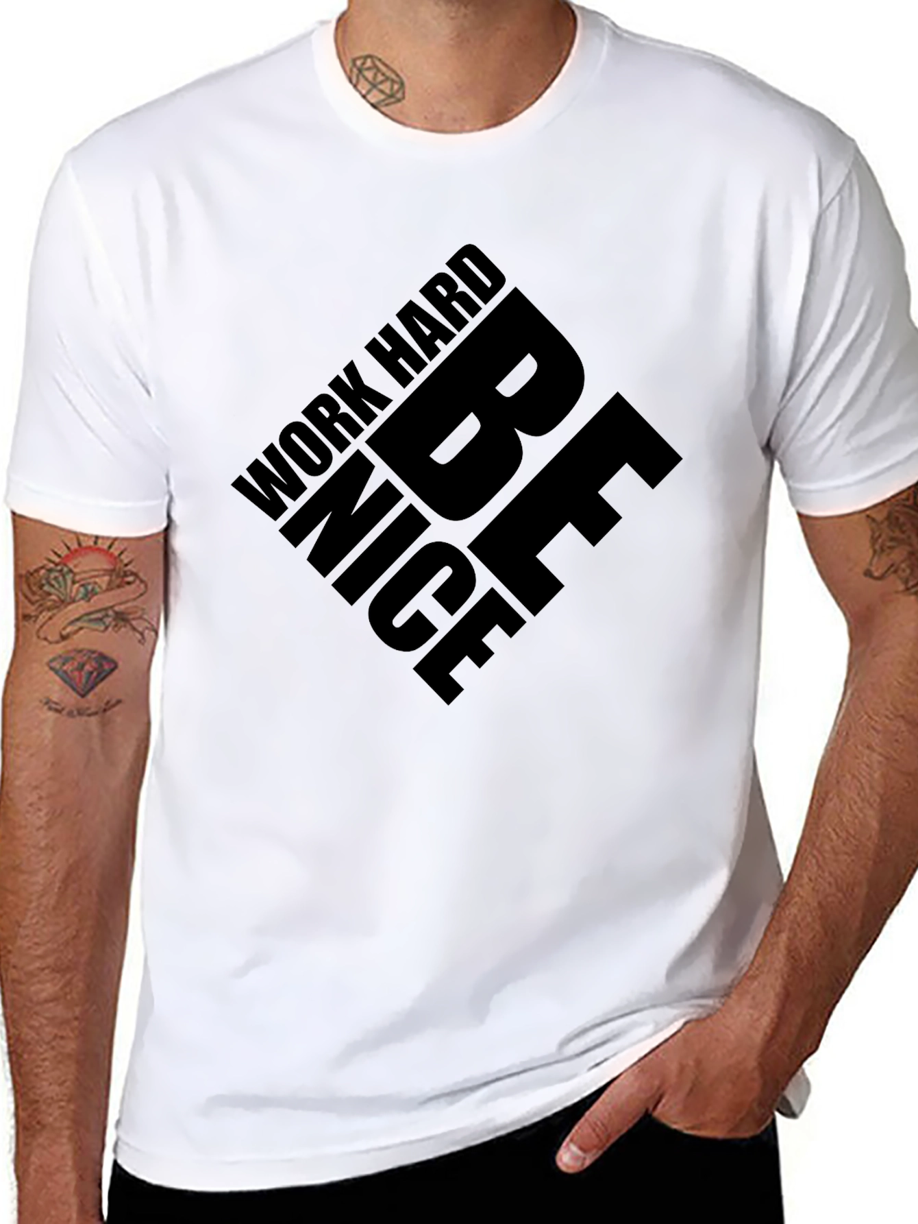 Black Work Hard Be Nice Black Graphic Tee view 8