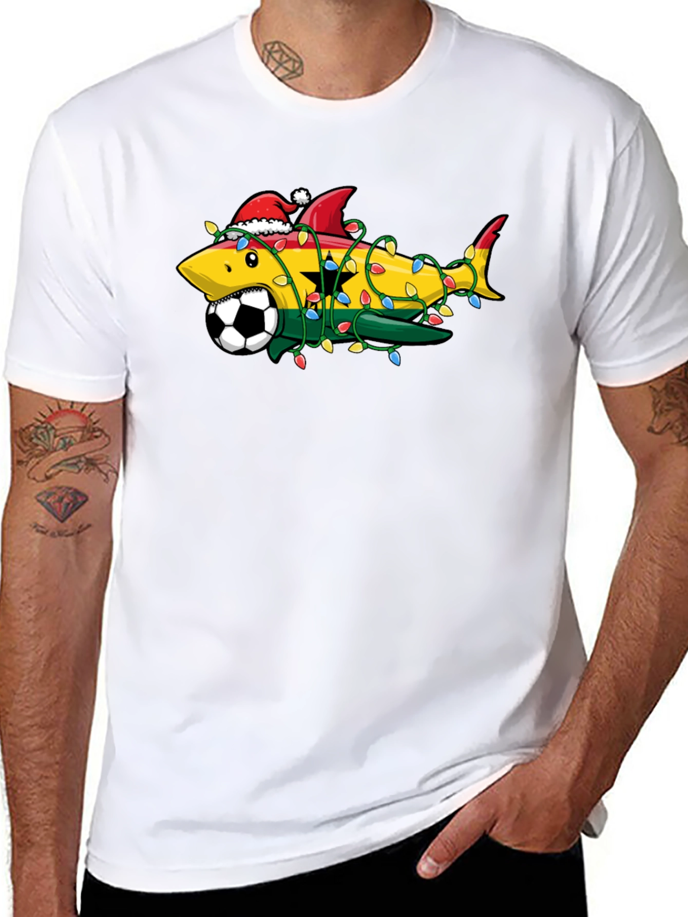 Black Ghana Shark Soccer Christmas T-Shirt view 8