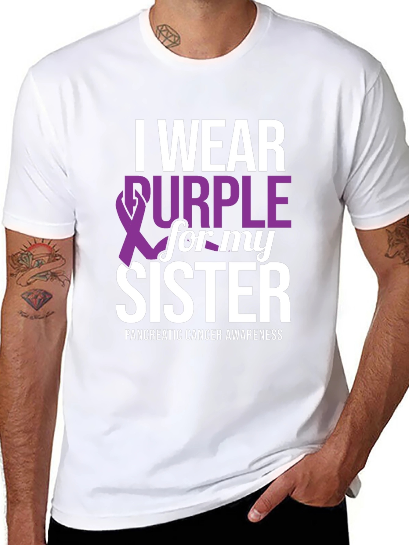 Black I Wear Purple for My Sister T-Shirt - Pancreatic Cancer Awareness view 8