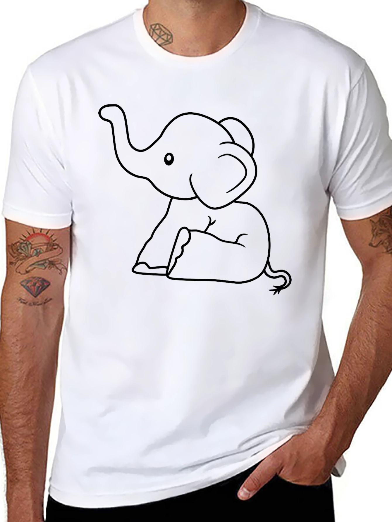 Black Cute Elephant Graphic Tee - Black Cotton T-Shirt view 8
