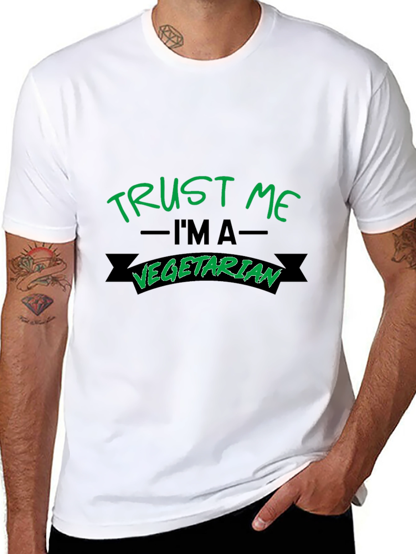 Black Trust Me I'm a Vegetarian Black T-Shirt view 8