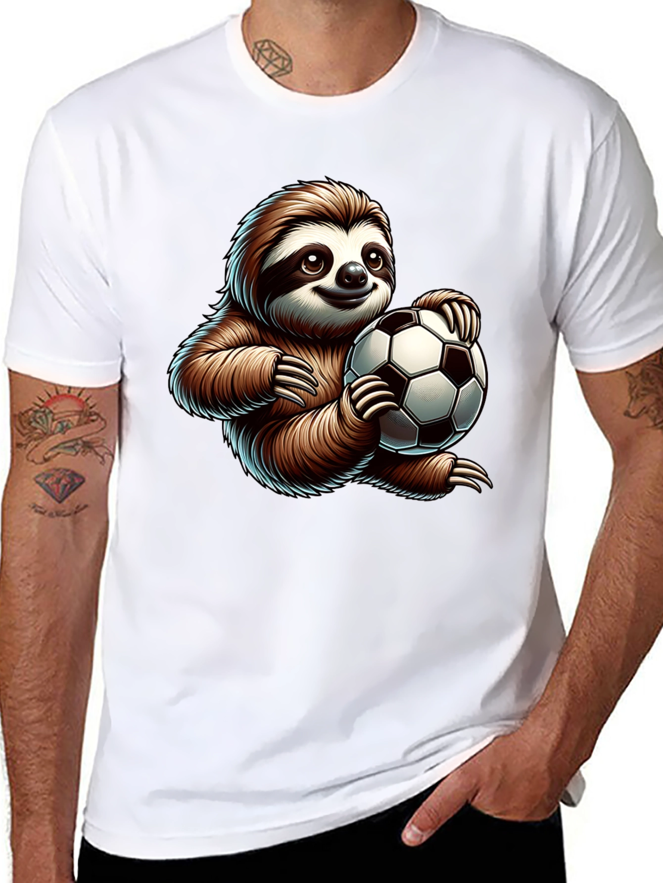 Black Sloth Soccer Fan T-Shirt - Cute Cartoon Design view 8