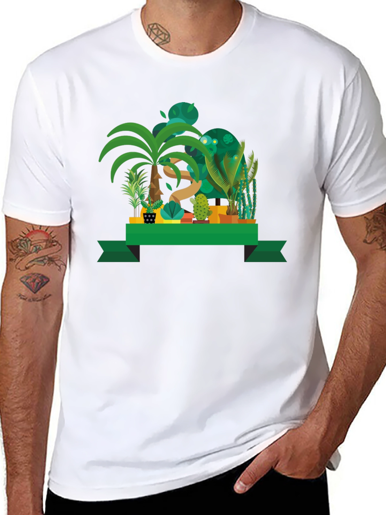 Black Tropical Plant Graphic Black T-Shirt view 8