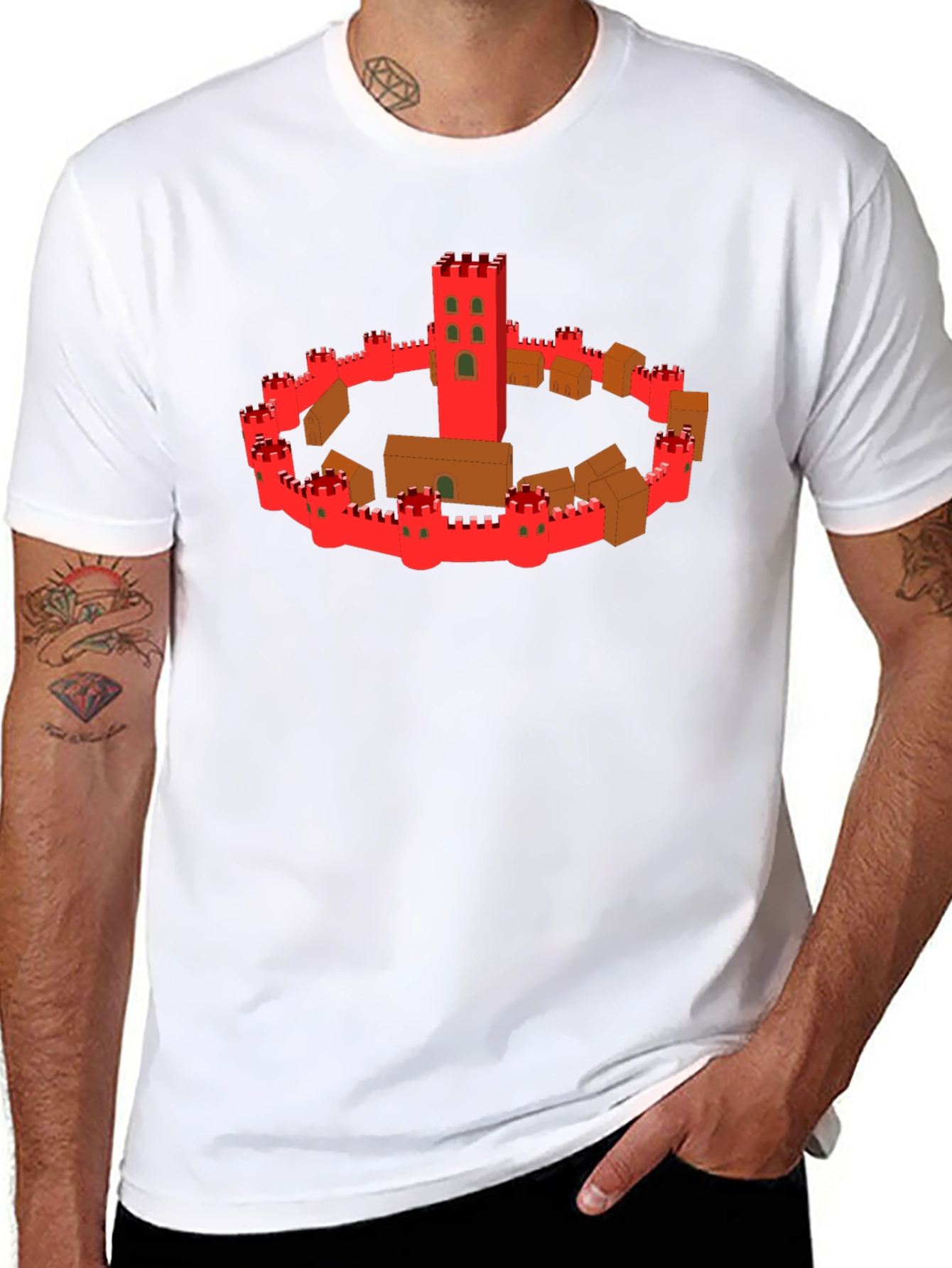 Black Medieval Castle Graphic Tee - Black Cotton T-Shirt view 8