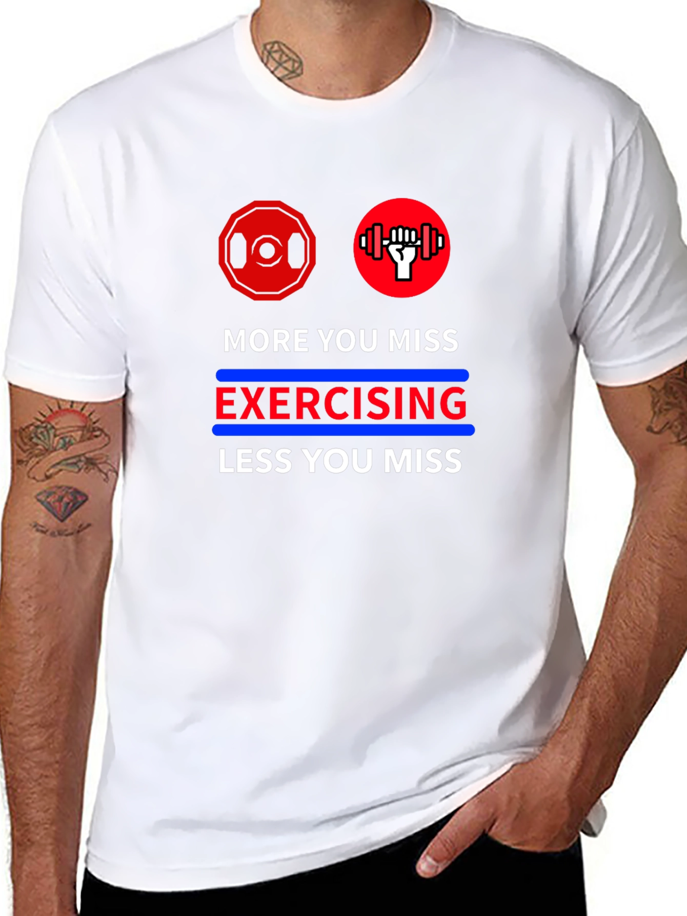 Black Motivational Workout T-Shirt - More You Miss Exercising view 8