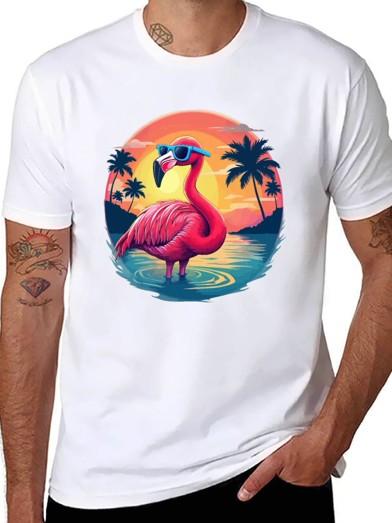 Black Tropical Flamingo T-Shirt - Summer Vibes view 8