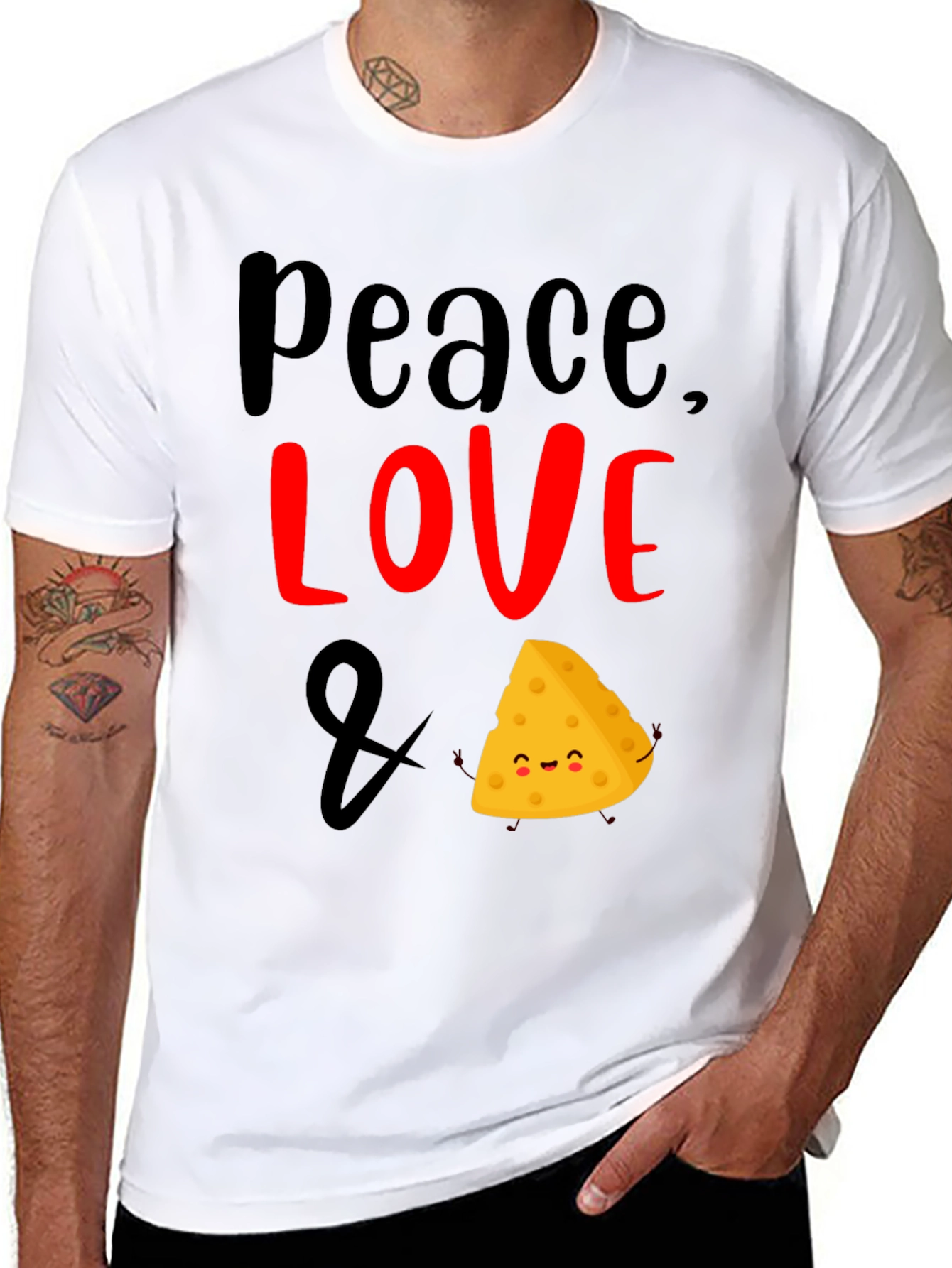 Black Peace Love & Cheese Funny Graphic T-Shirt view 8