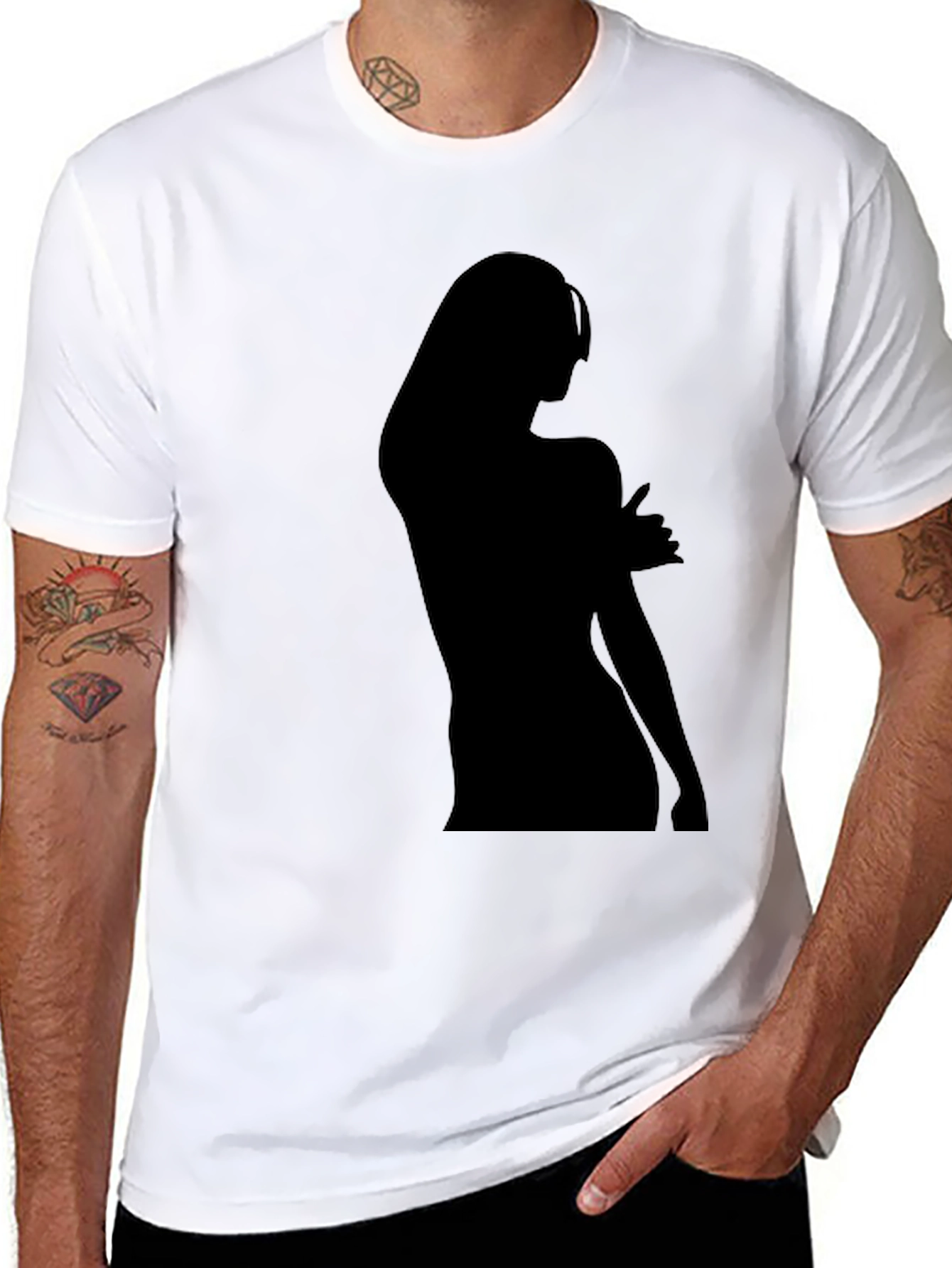 Black Silhouette Graphic Tee - Black Cotton Blend view 8