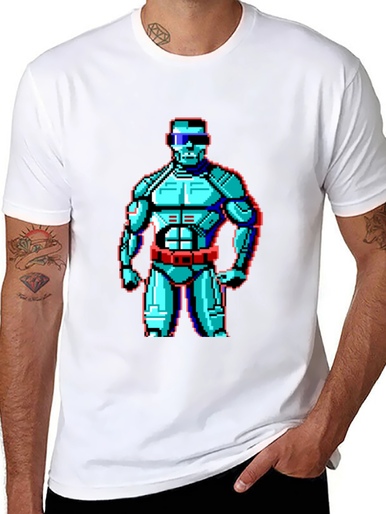 Black Retro Pixel Robot Graphic T-Shirt - Black view 8