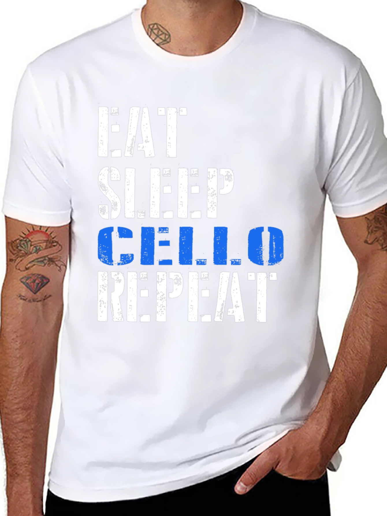 Black Eat Sleep Cello Repeat Black Graphic Tee view 8