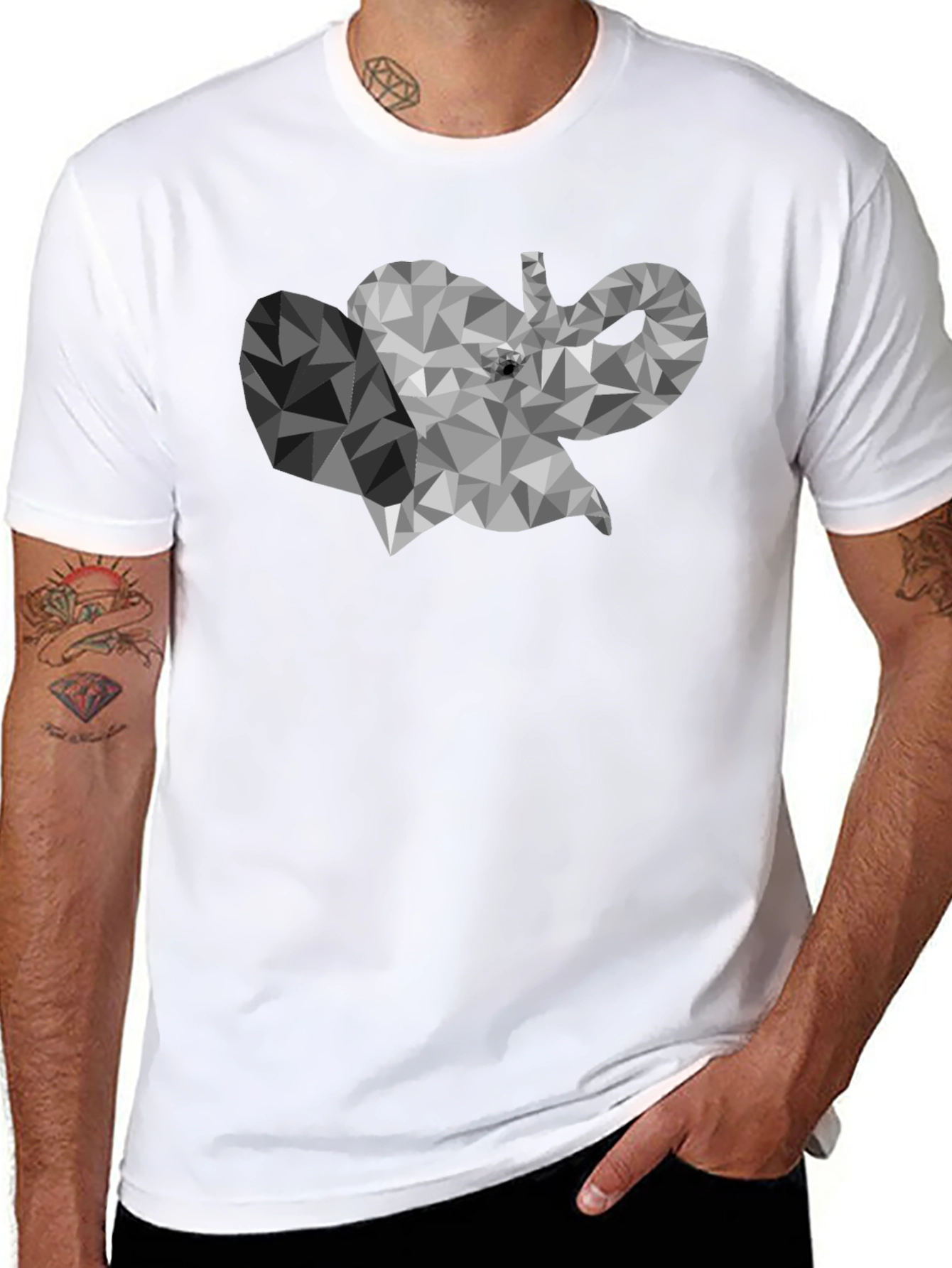 Black Geometric Elephant Graphic T-Shirt - Modern Style view 8