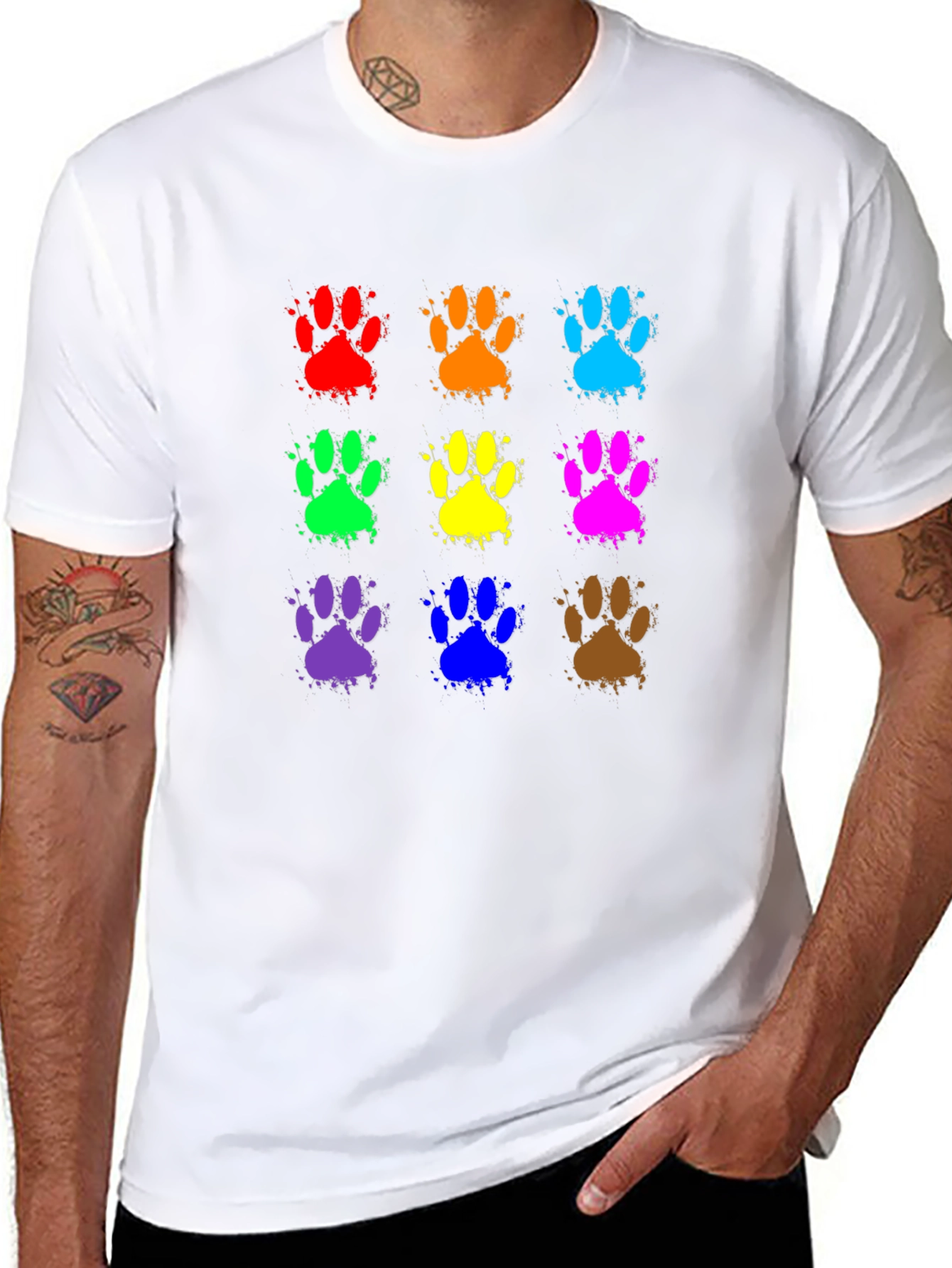 Black Colorful Paw Print T-Shirt - Fun Animal Lover Tee view 8