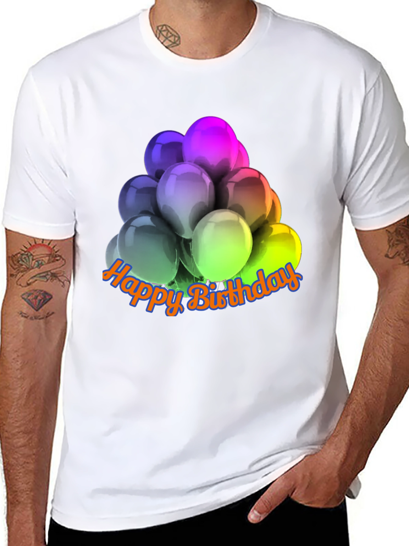 Black Happy Birthday Balloons Graphic T-Shirt view 8