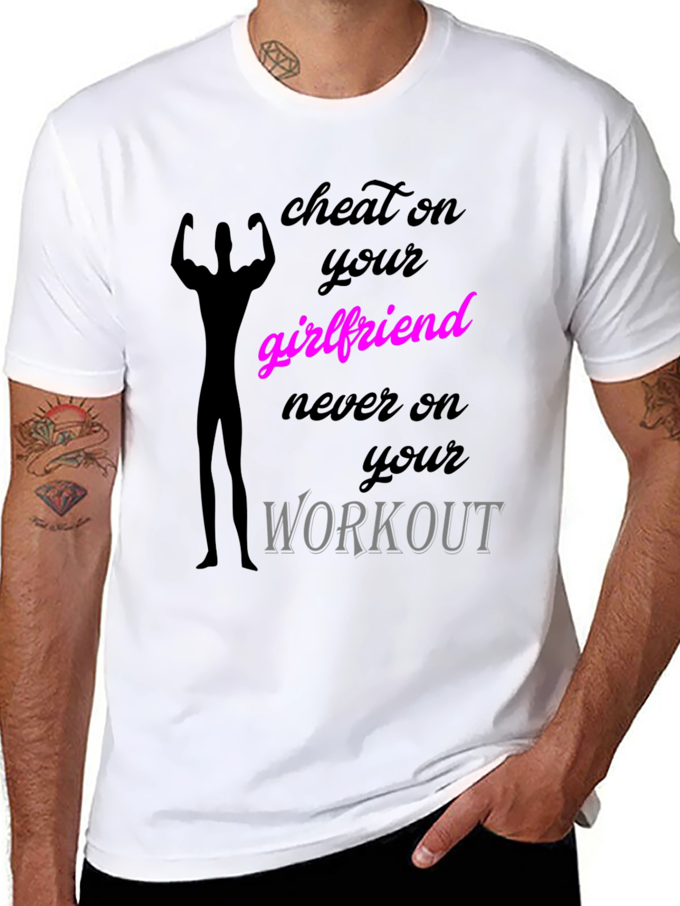 Black Cheat on Your Girlfriend Workout T-Shirt view 8