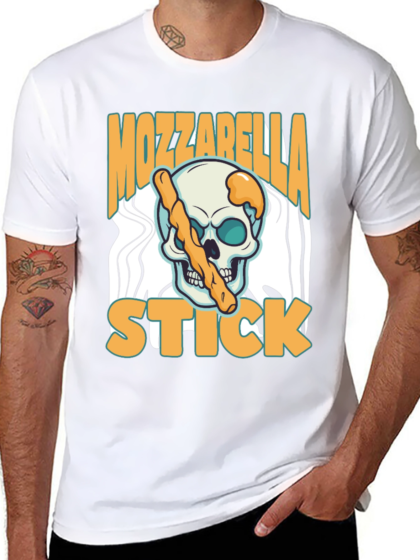 Black Mozzarella Stick Skull Graphic Tee view 8