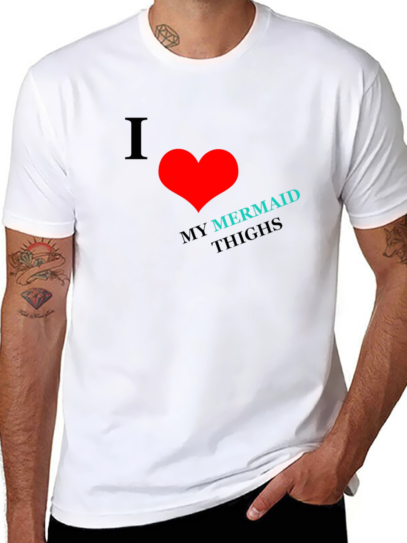 Black I Heart Mermaid Thighs Black T-Shirt view 8