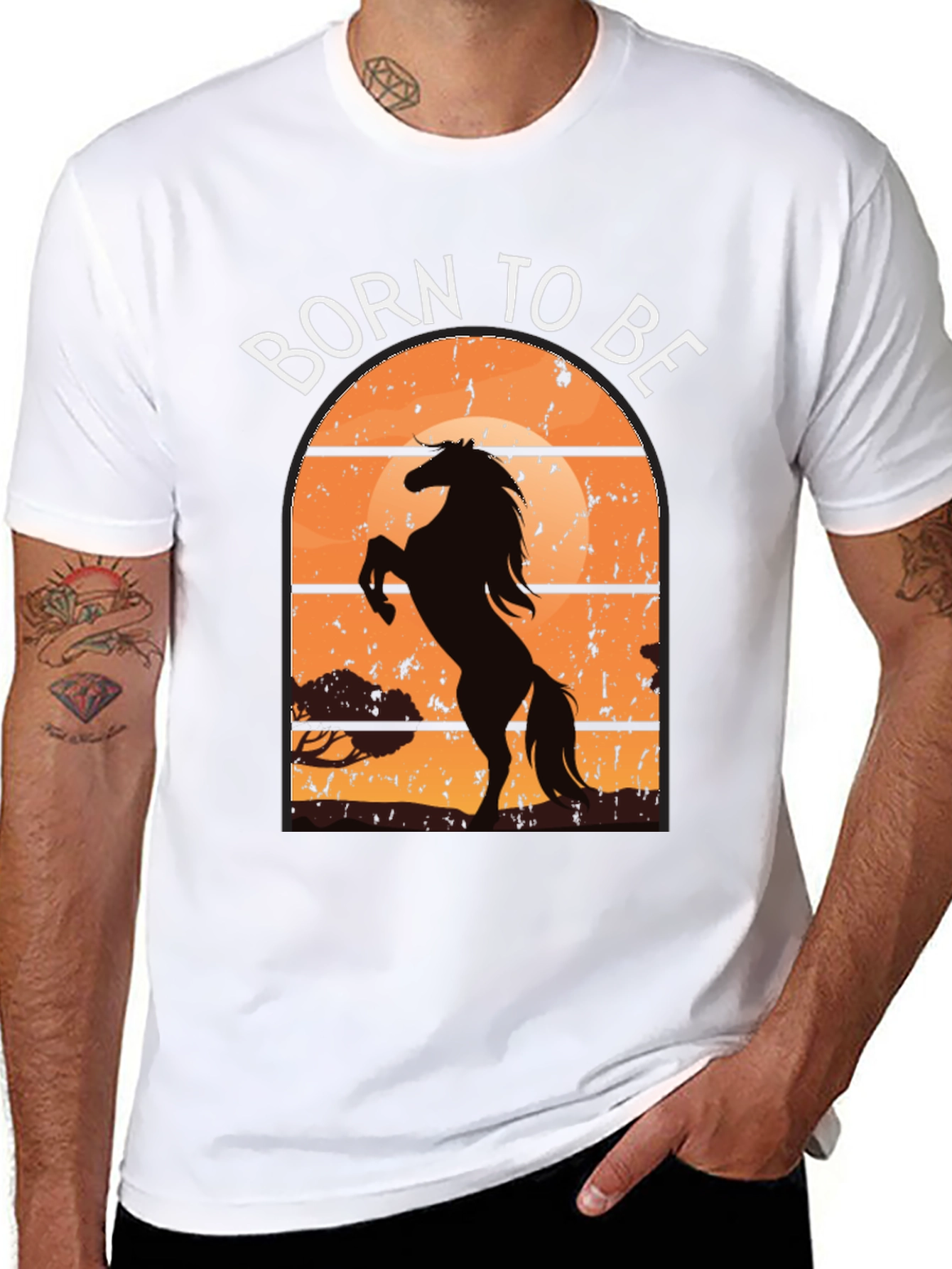 Black Born to Be Horse Silhouette Graphic Tee view 8