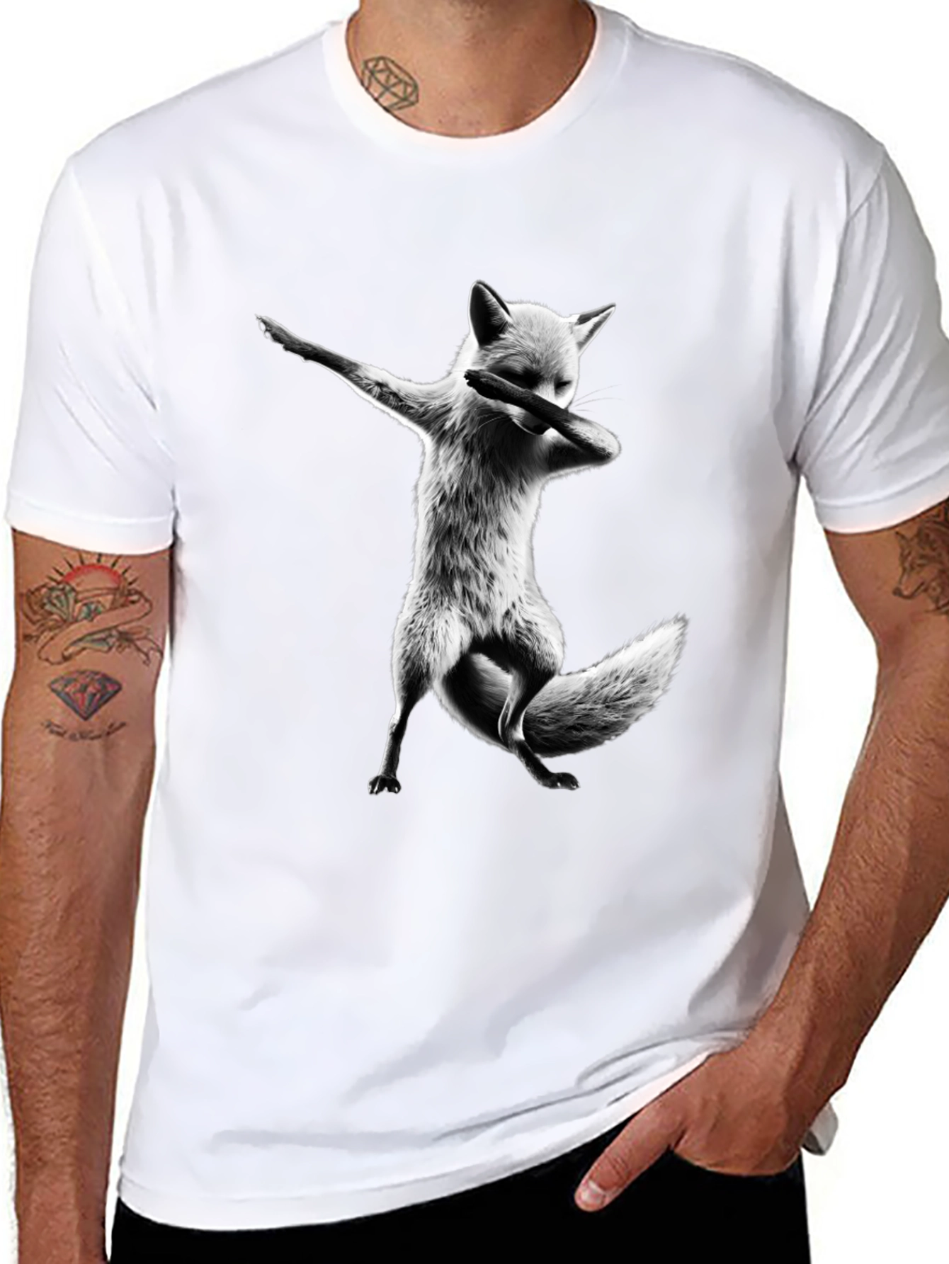 Black Dabbing Fox Graphic Tee - Black Cotton T-Shirt view 8