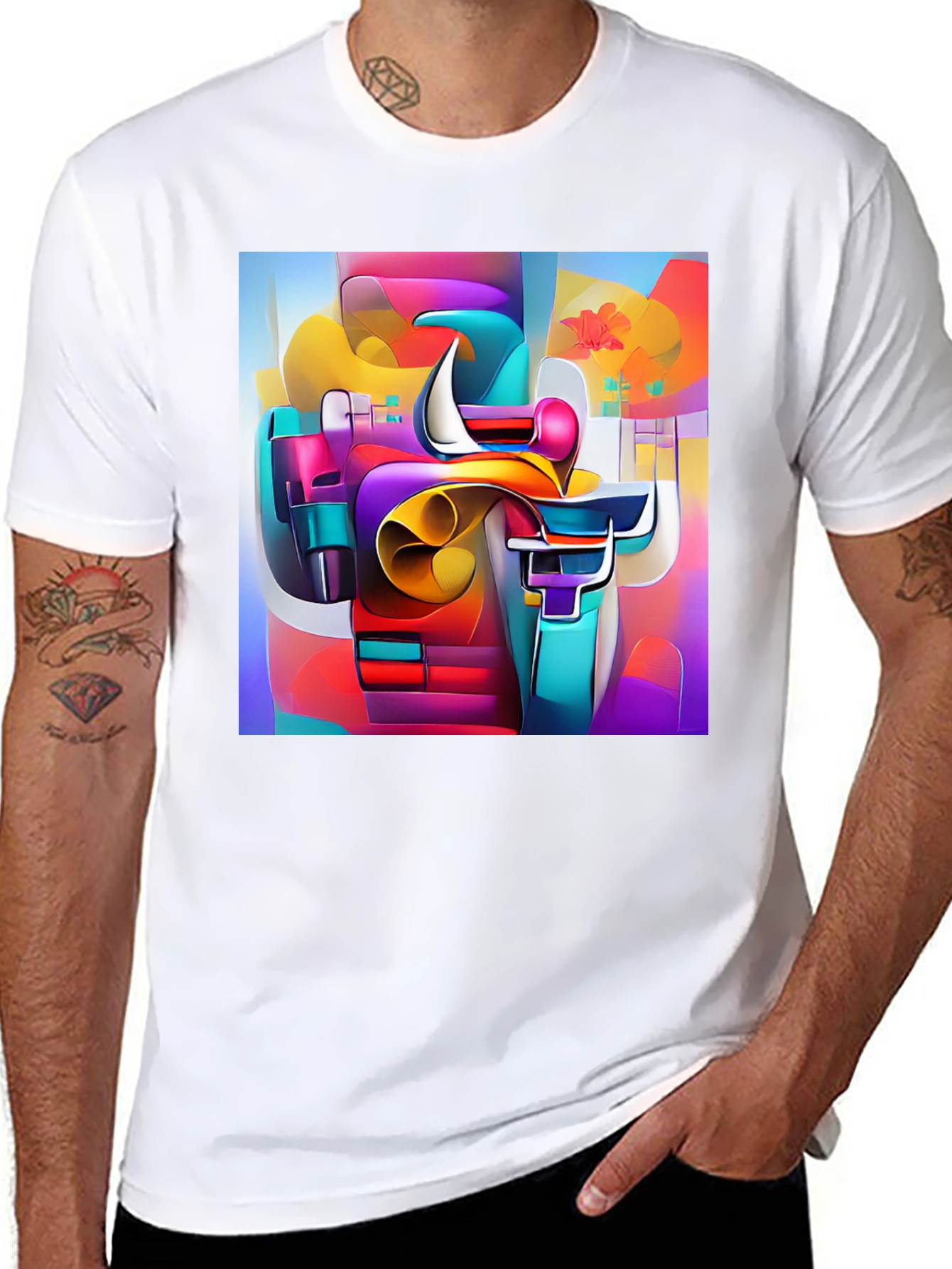 Black Abstract Art Tee - Vibrant Graphic Print view 8