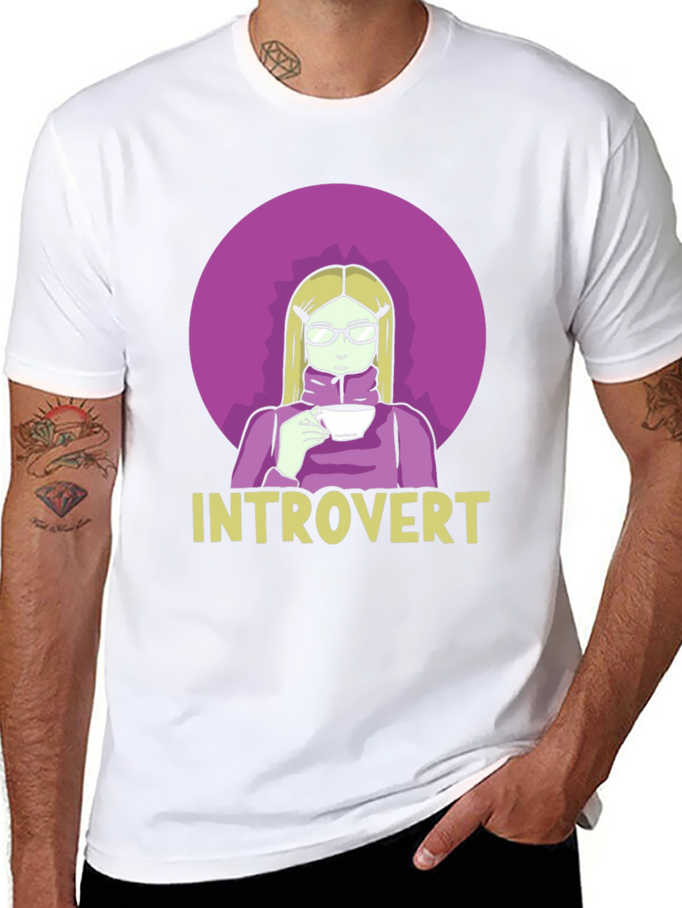 Black Introvert Tee: Cozy Cartoon Graphic T-Shirt view 8