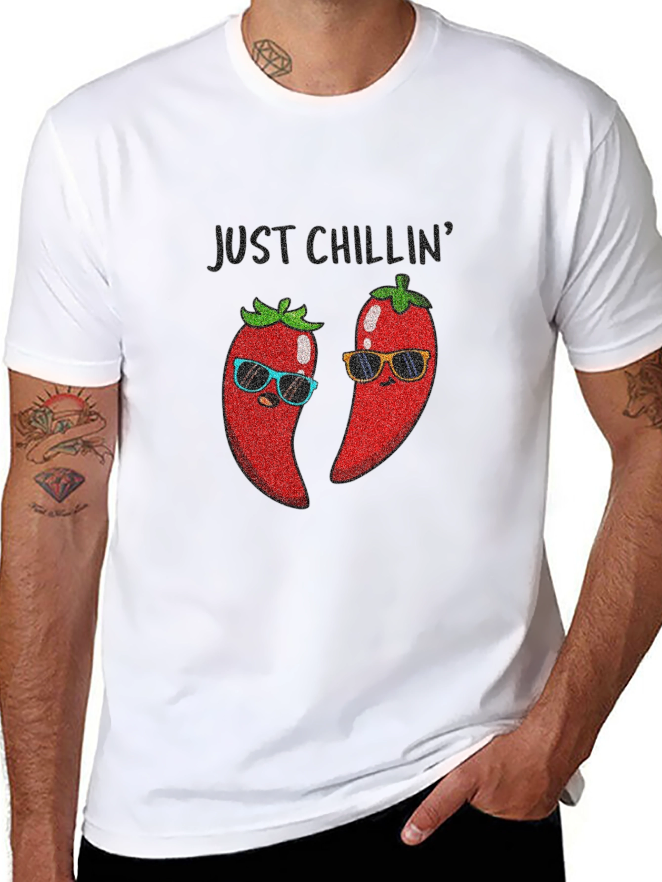 Black Just Chillin' Chili Pepper Graphic Tee view 8