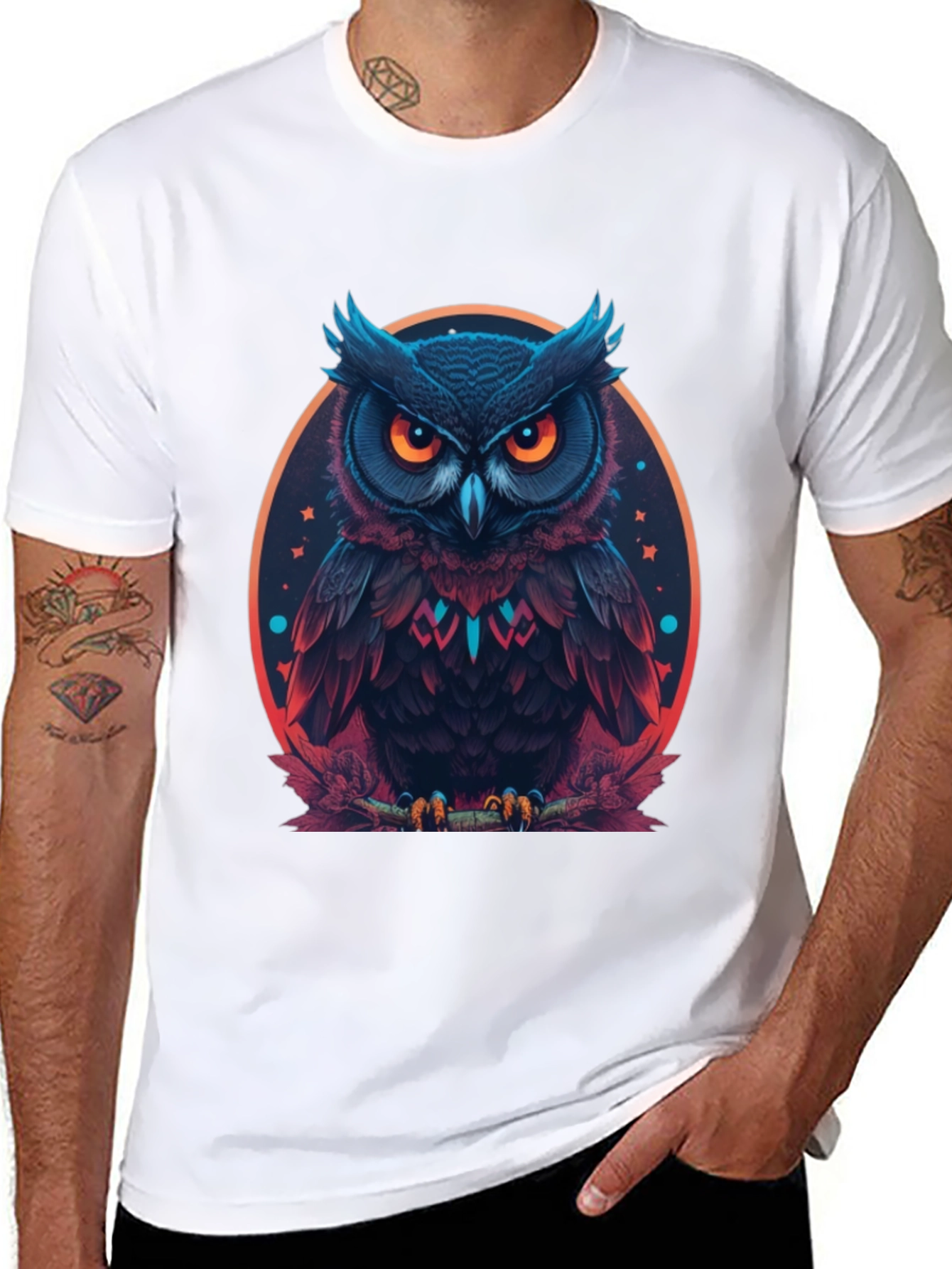 Black Men's Black Owl Graphic Tee view 8