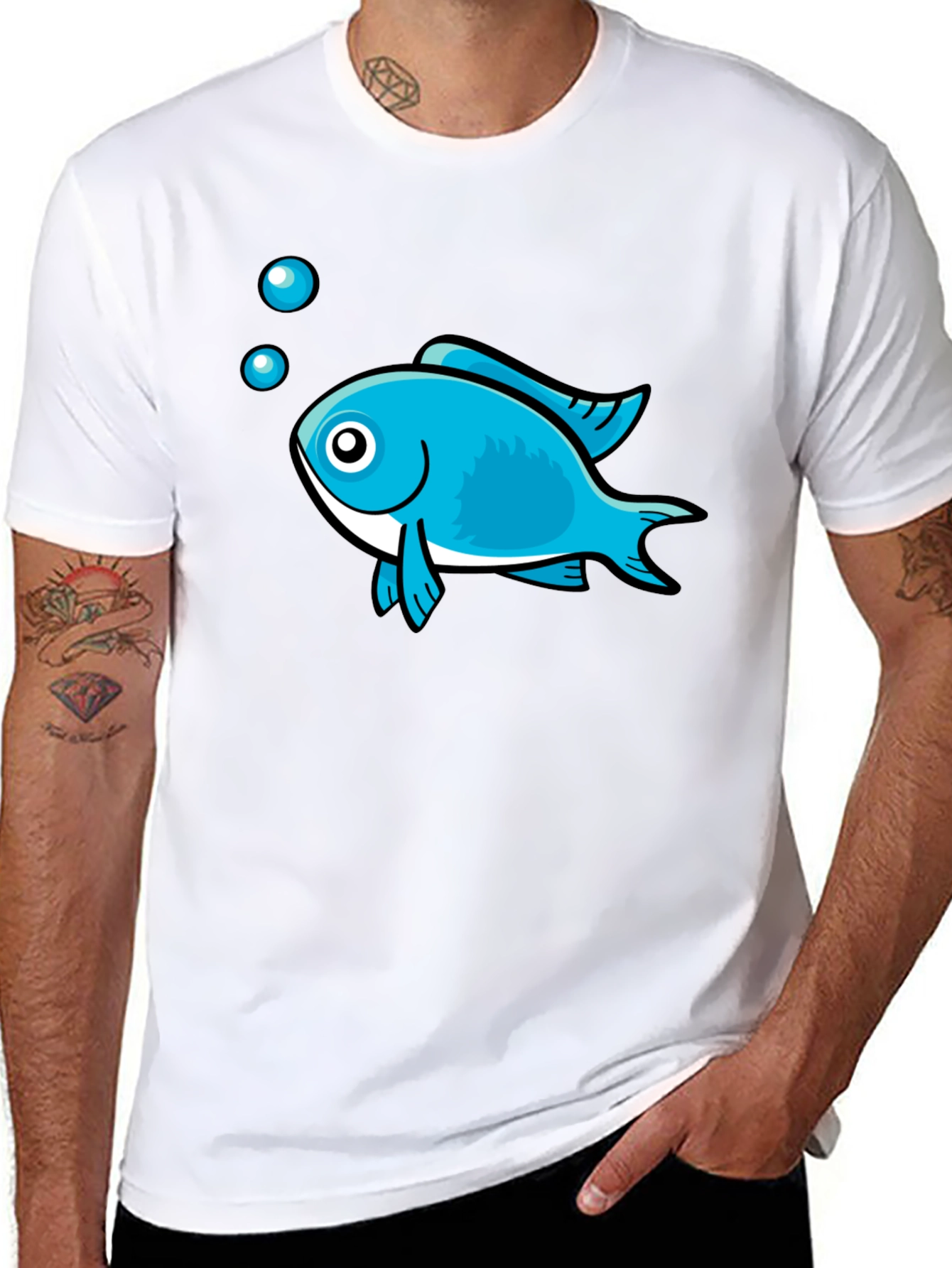 Black Blue Fish Graphic Black T-Shirt - Casual Style view 8