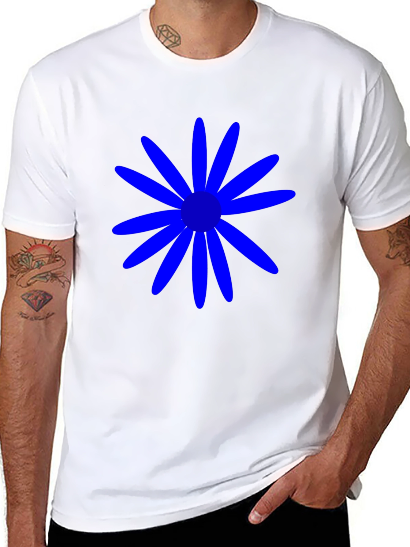 Black Blue Daisy Graphic Tee - Casual Black T-Shirt view 8