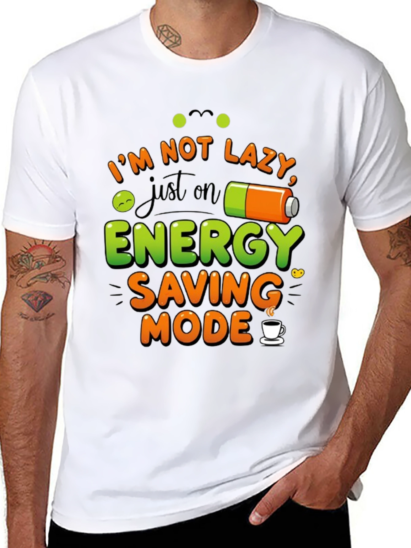 Black Energy Saving Mode Black Graphic T-Shirt view 8
