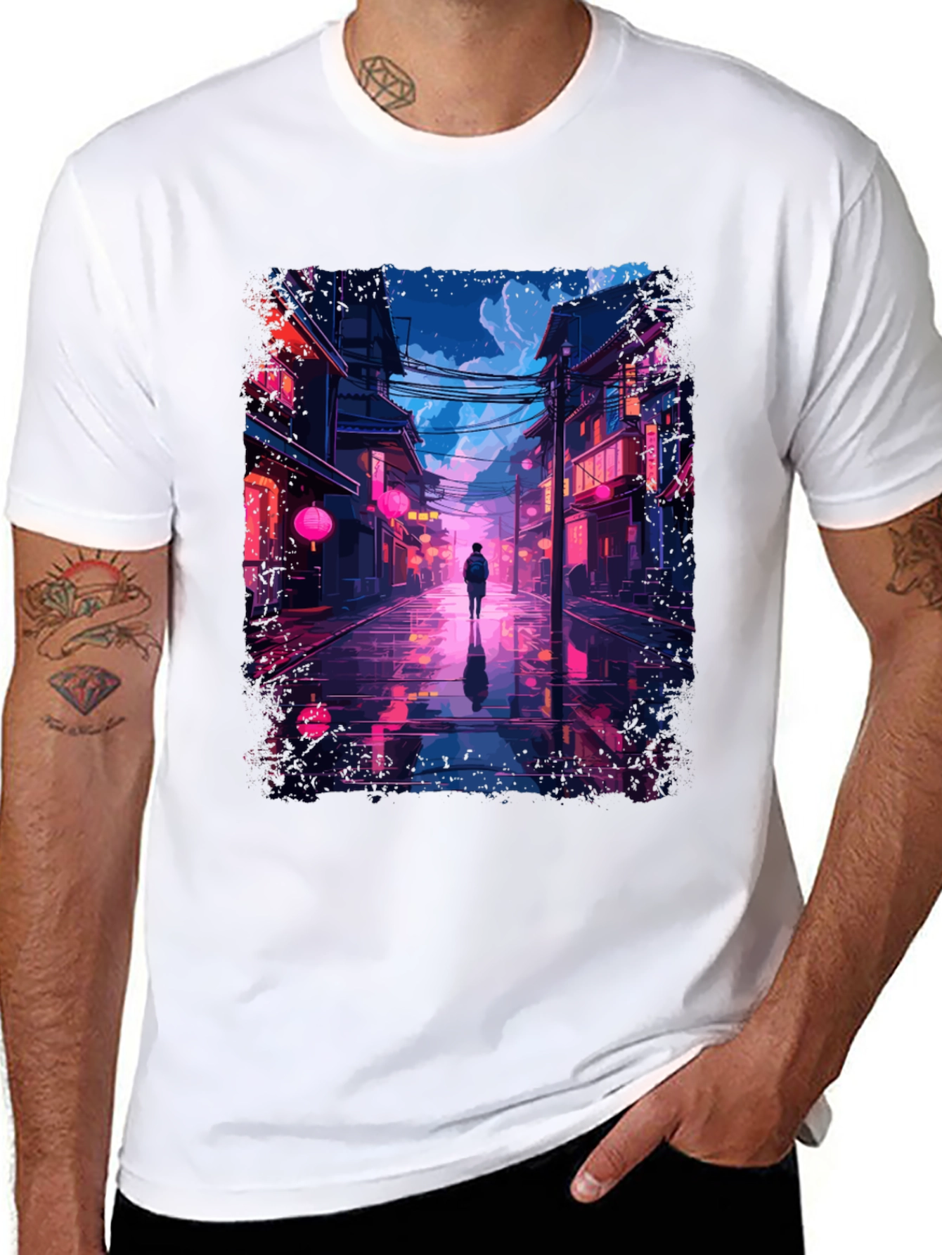 Black Neon Cityscape T-Shirt - Stylish Streetwear view 8