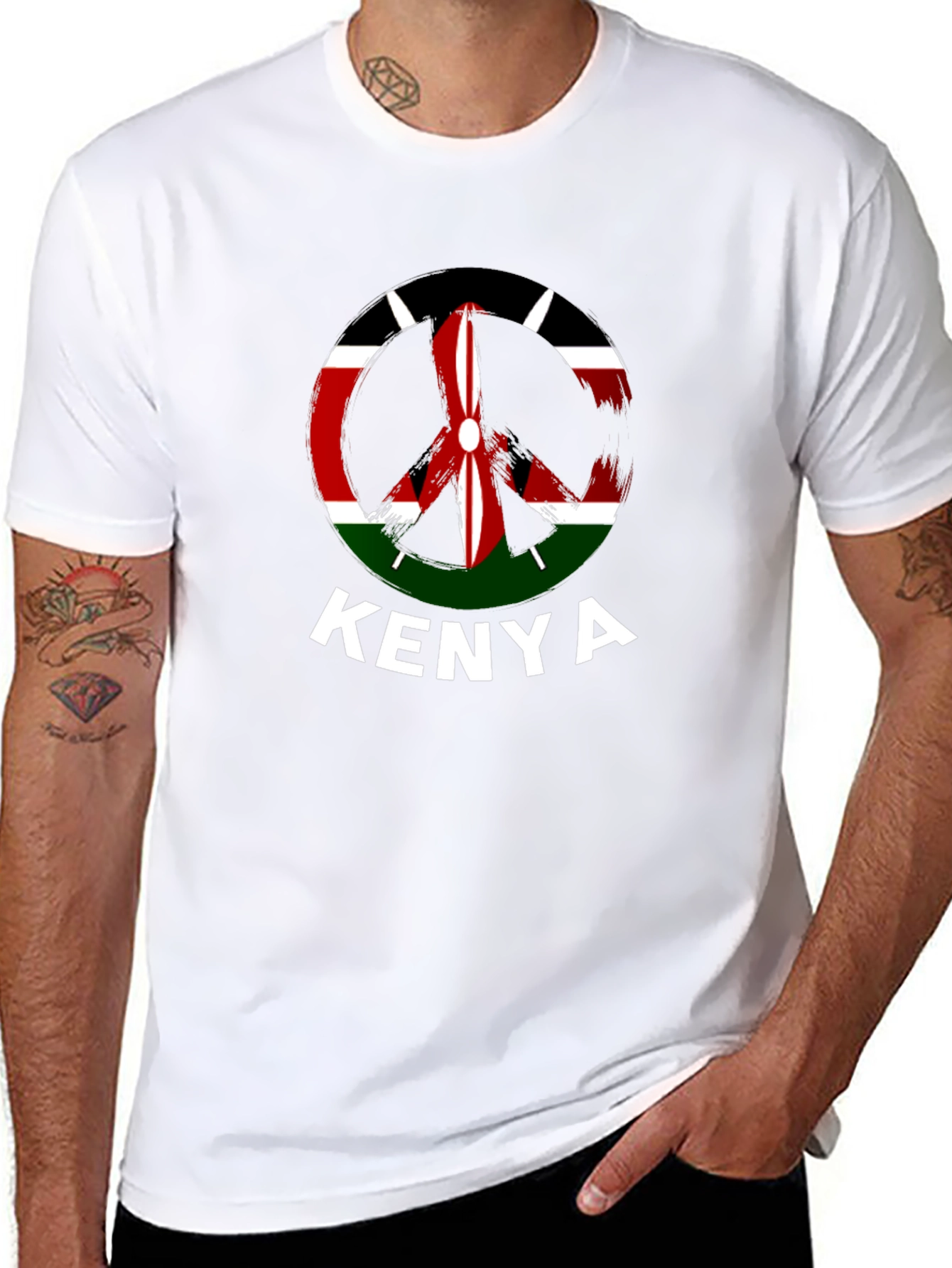 Kenya Flag Peace Sign Black T-Shirt - 8
