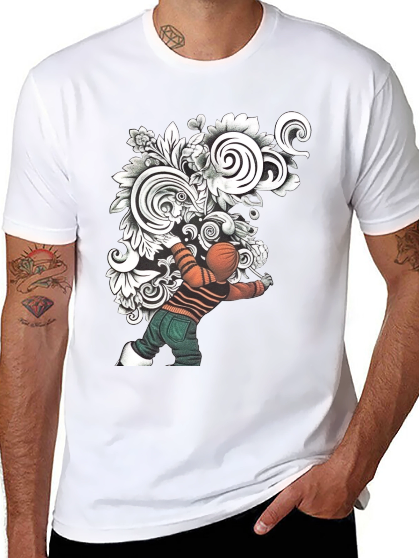 Black Unique Graphic Print Black T-Shirt view 8