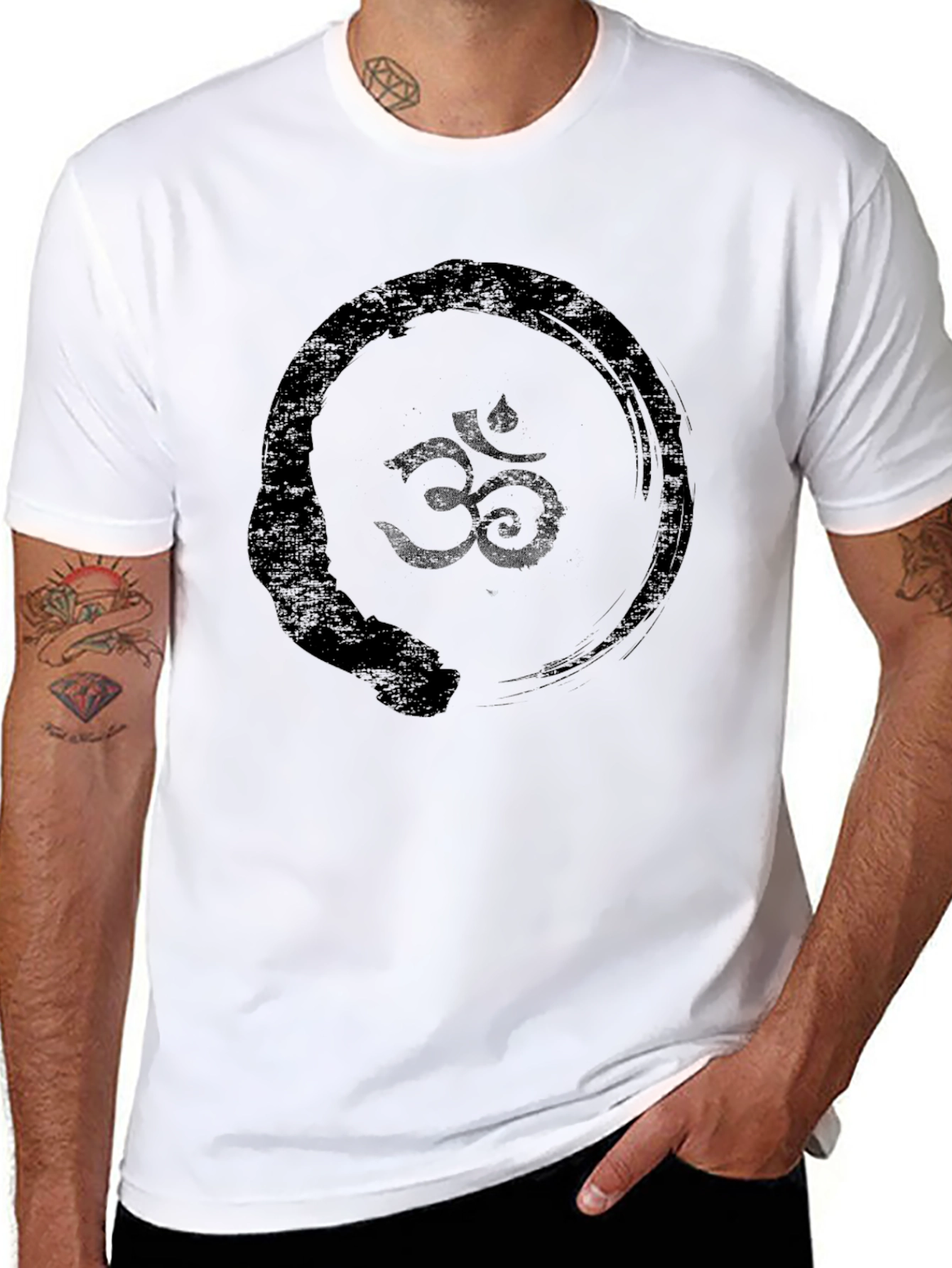 Black Om Symbol Zen Circle Black Graphic Tee view 8