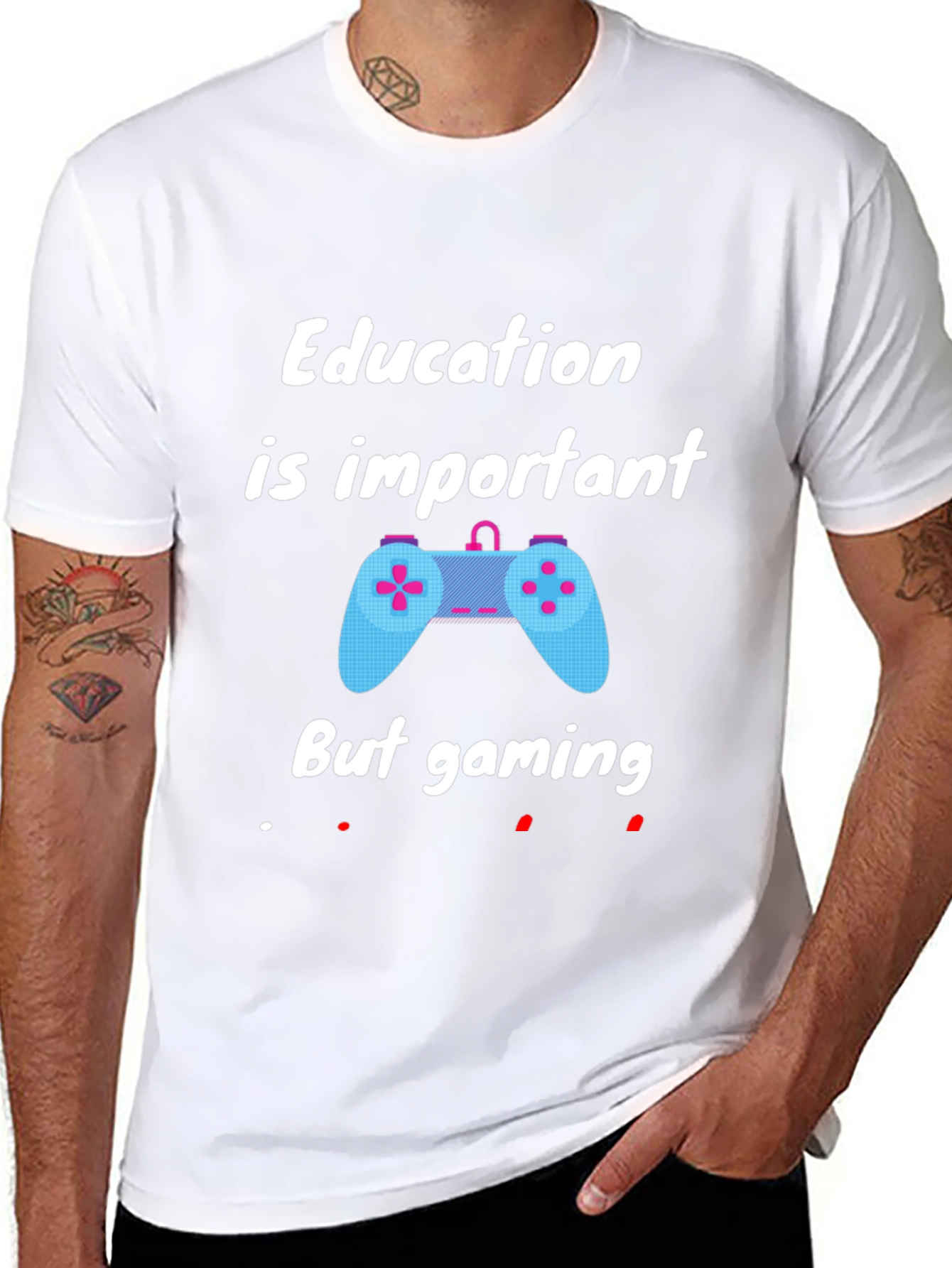 Black Education Important But Gaming T-Shirt - Black view 8