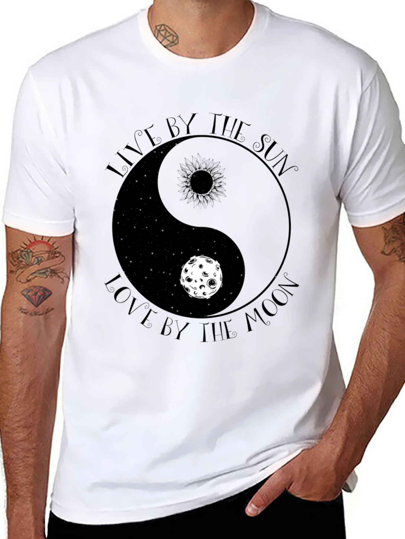 Black Yin Yang Sun & Moon Graphic Tee - Live & Love by the Stars view 8