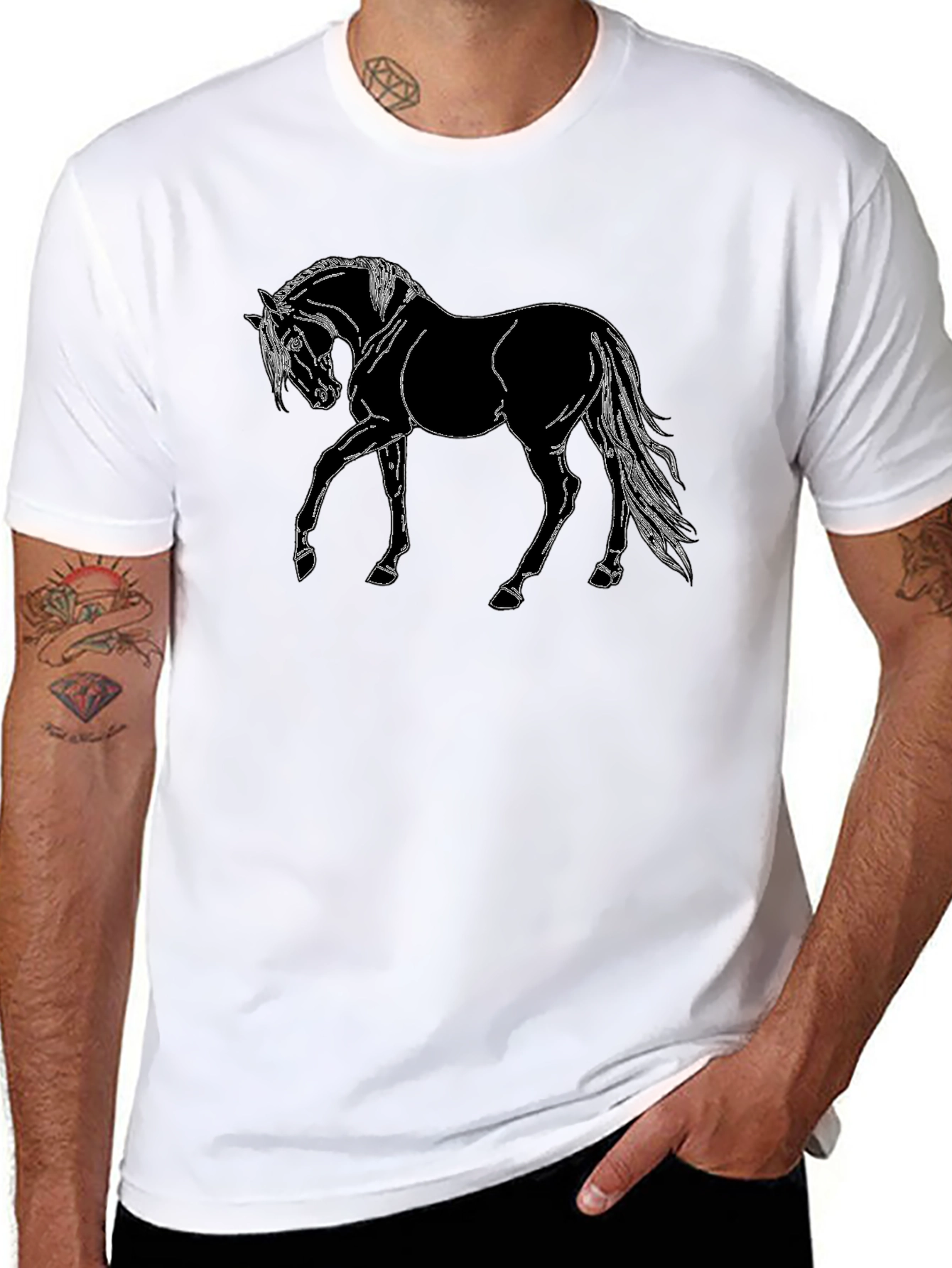 Black Men's Black Horse Graphic T-Shirt view 8