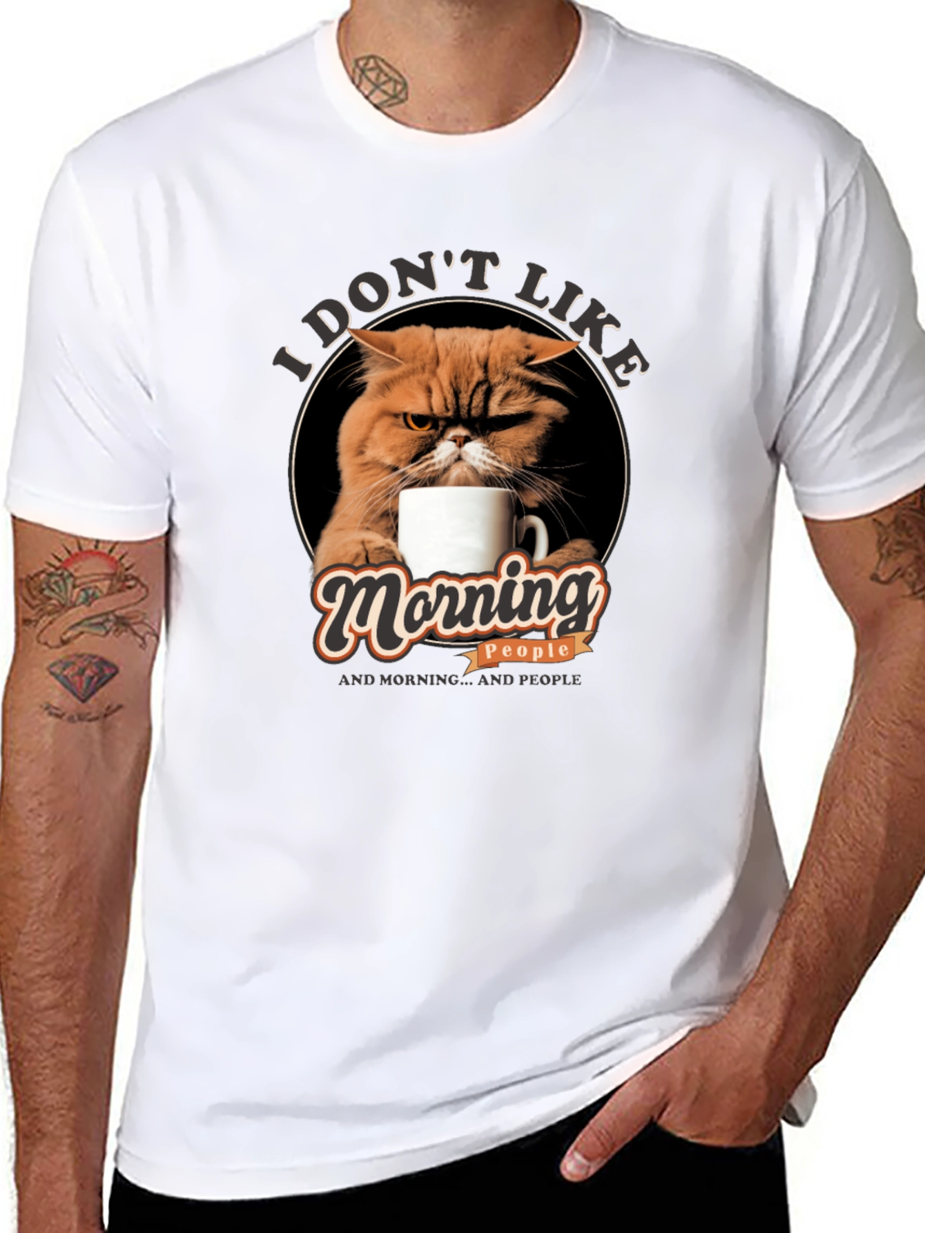Black I Don't Like Morning People Cat T-Shirt view 8