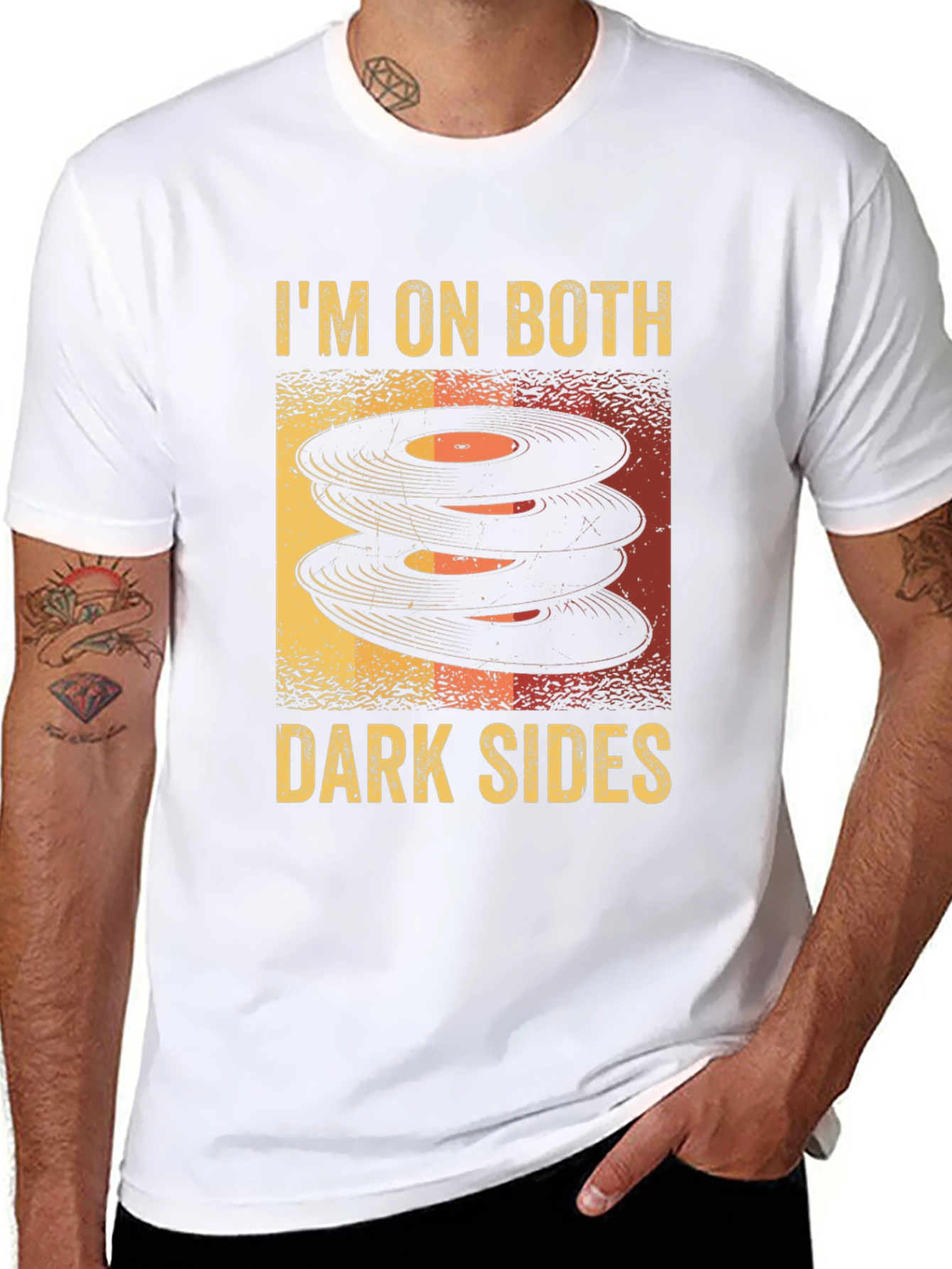 Black I'm On Both Dark Sides T-Shirt Vintage Record Vinyl Music Tee view 8