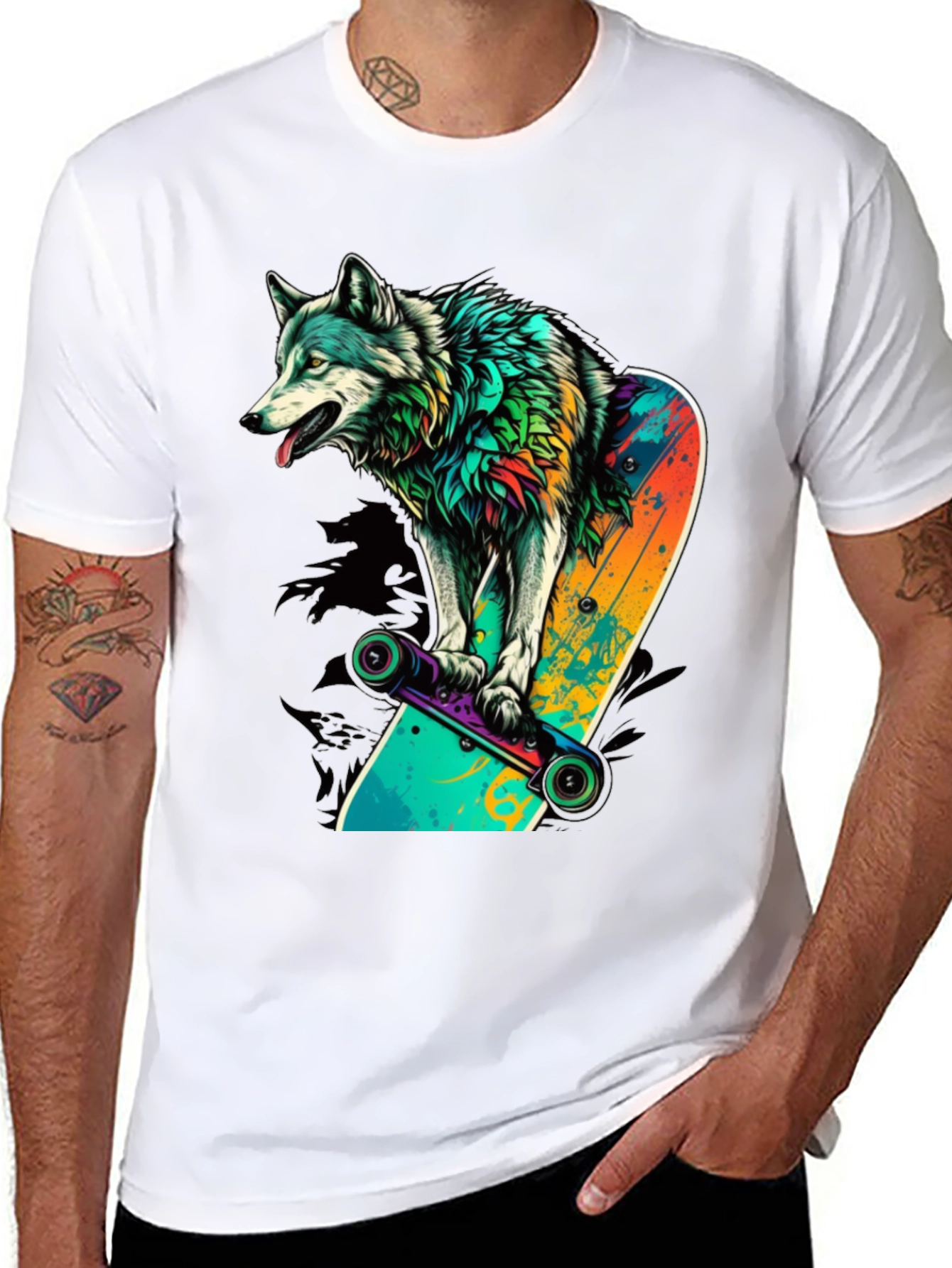 Black Wolf Skateboard Graphic Tee view 8