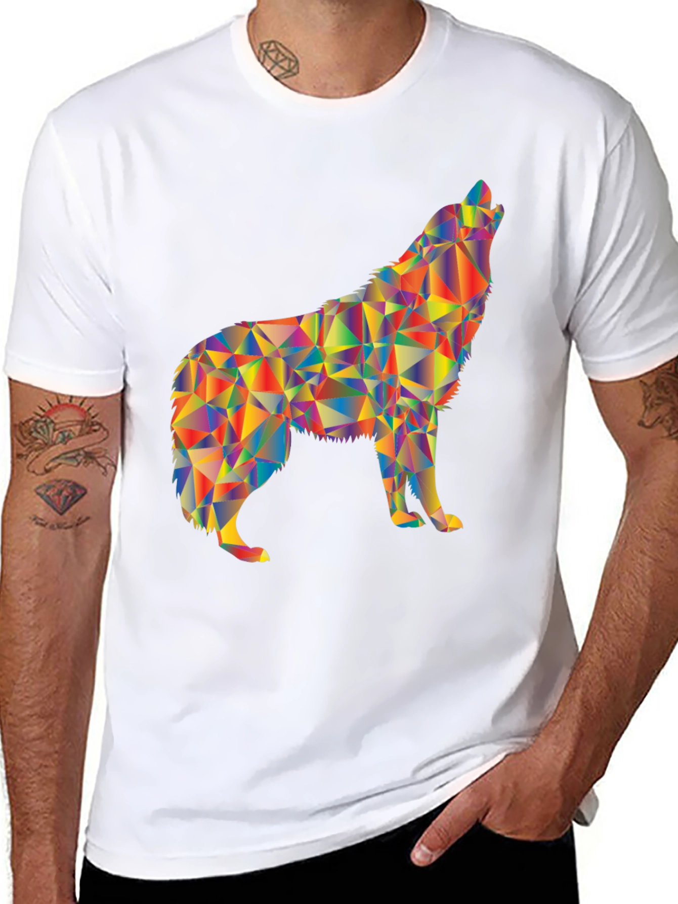 Black Geometric Wolf Graphic T-Shirt view 8