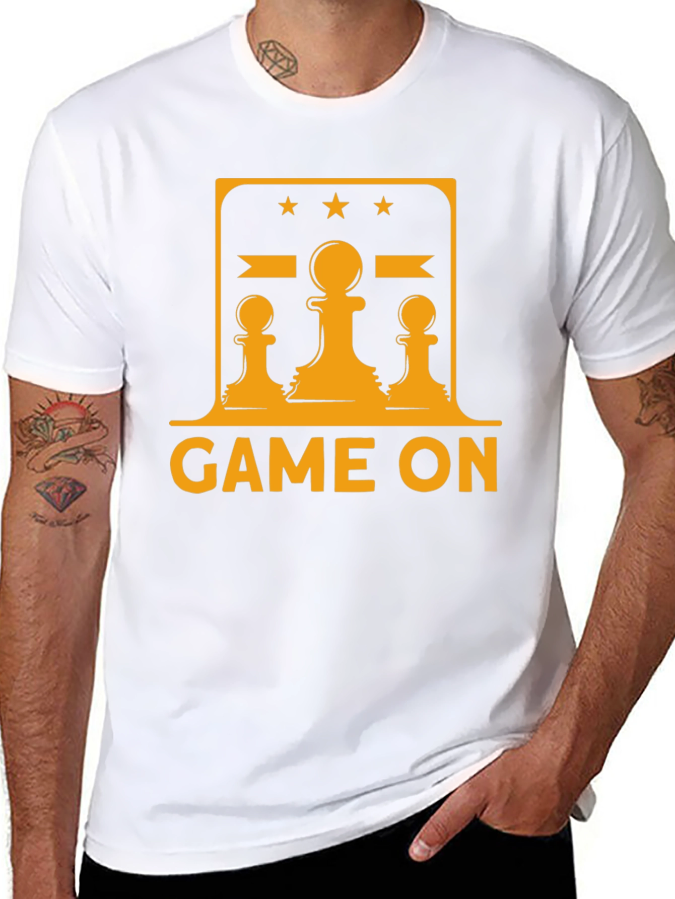 Black Game On Chess Graphic Tee - Black Cotton T-Shirt view 8